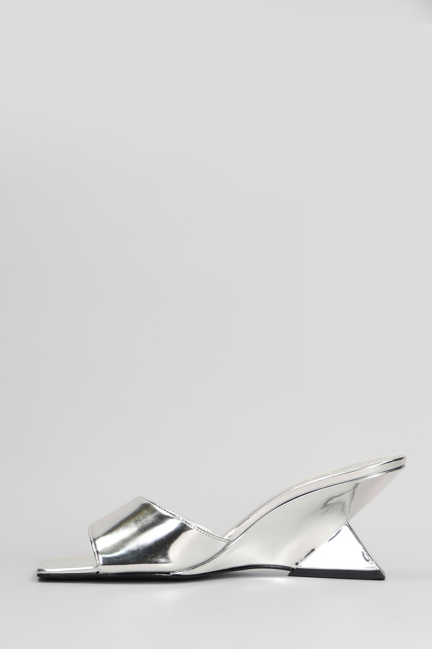 SCHUTZ ABBIE SCULPT SLIPPER-MULE IN SILVER LEATHER 