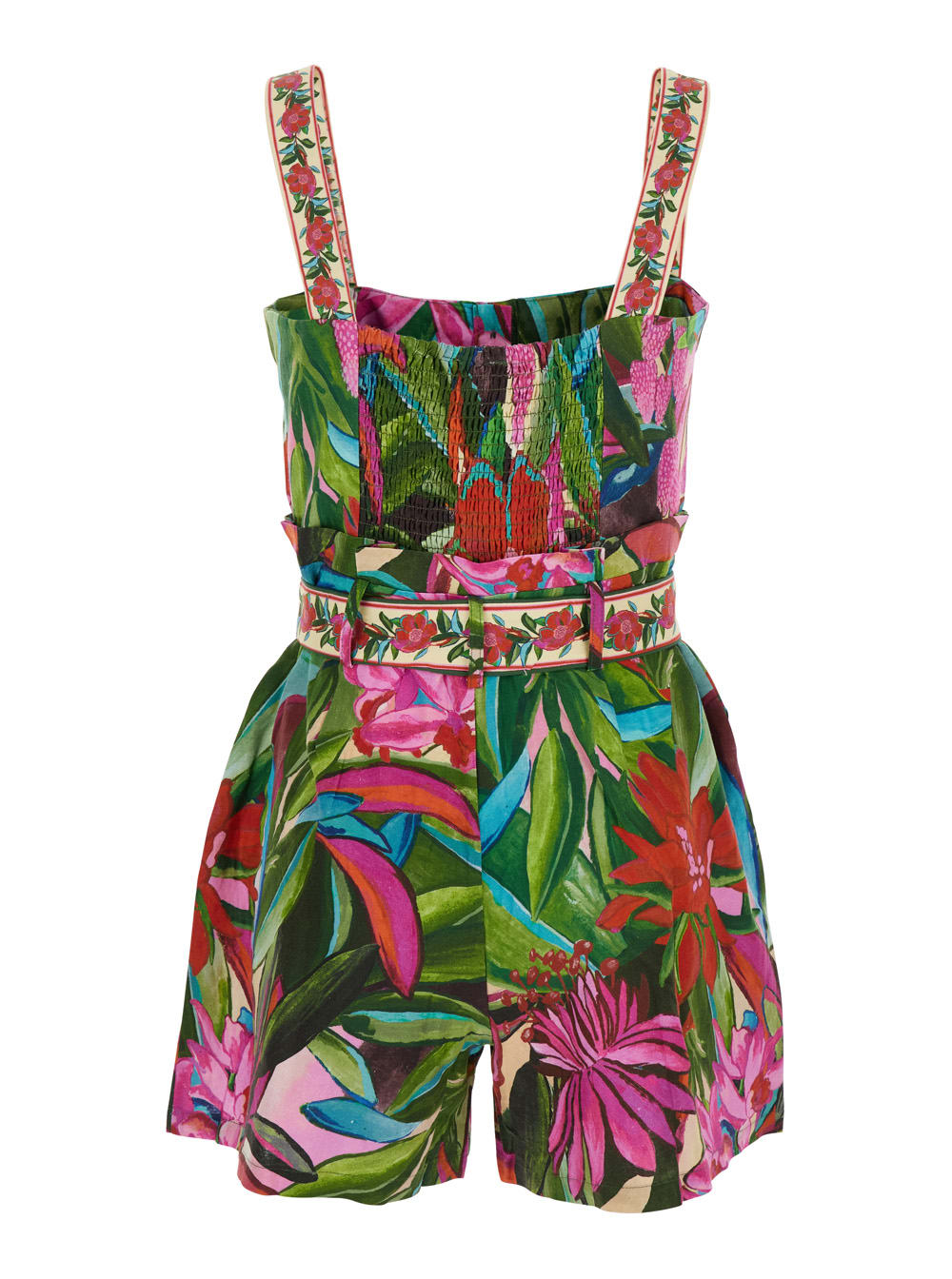 FARM RIO JARDIN DE REVE MULTICOLOR JUMPSUIT WITH WAIST WAIST BELT AND ALL-OVER FLORAL PRINT IN LINEN BLEND WO
