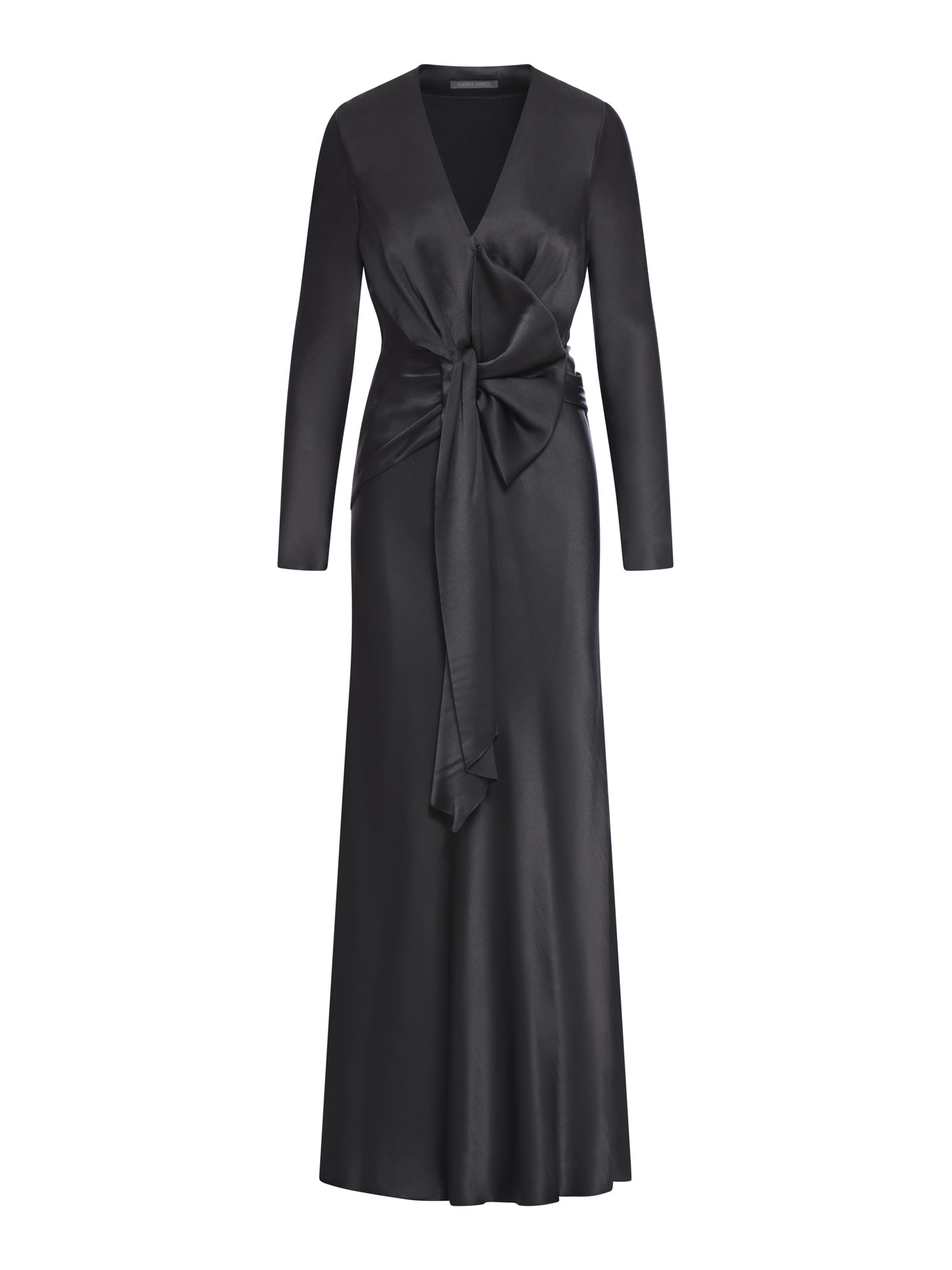 Shop Alberta Ferretti Satin Long Dress In Grey