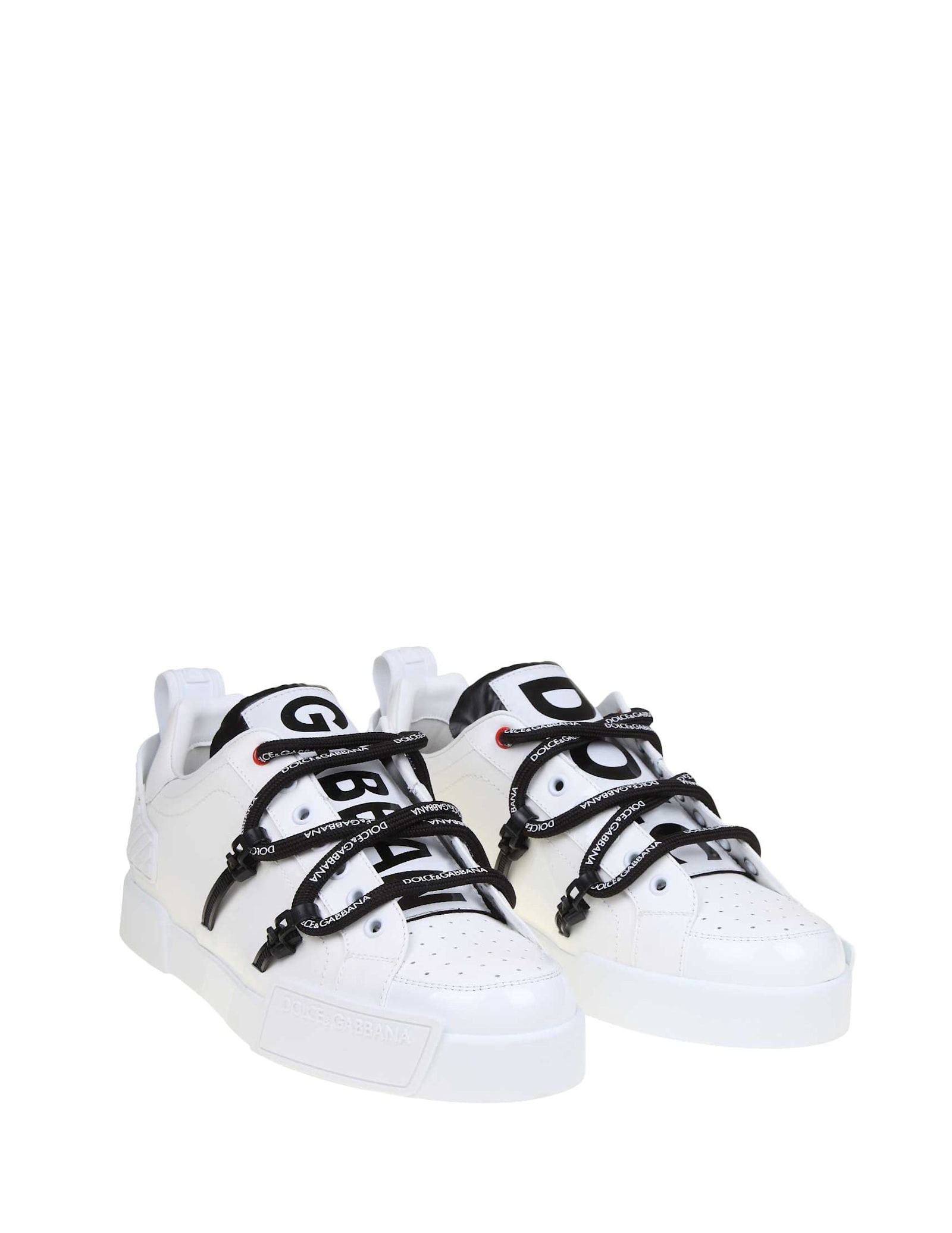 Shop Dolce & Gabbana Portofino Sneakers In Calfskin And White Paint In White/black