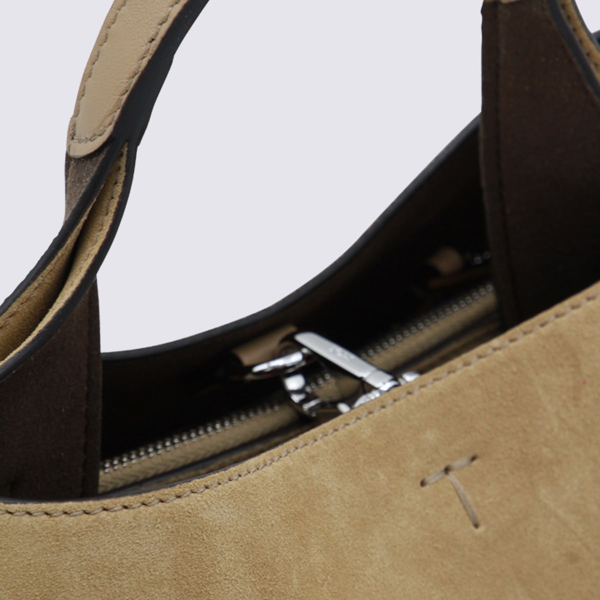 Tod's Cream Leather Top Handle Bag In Brown