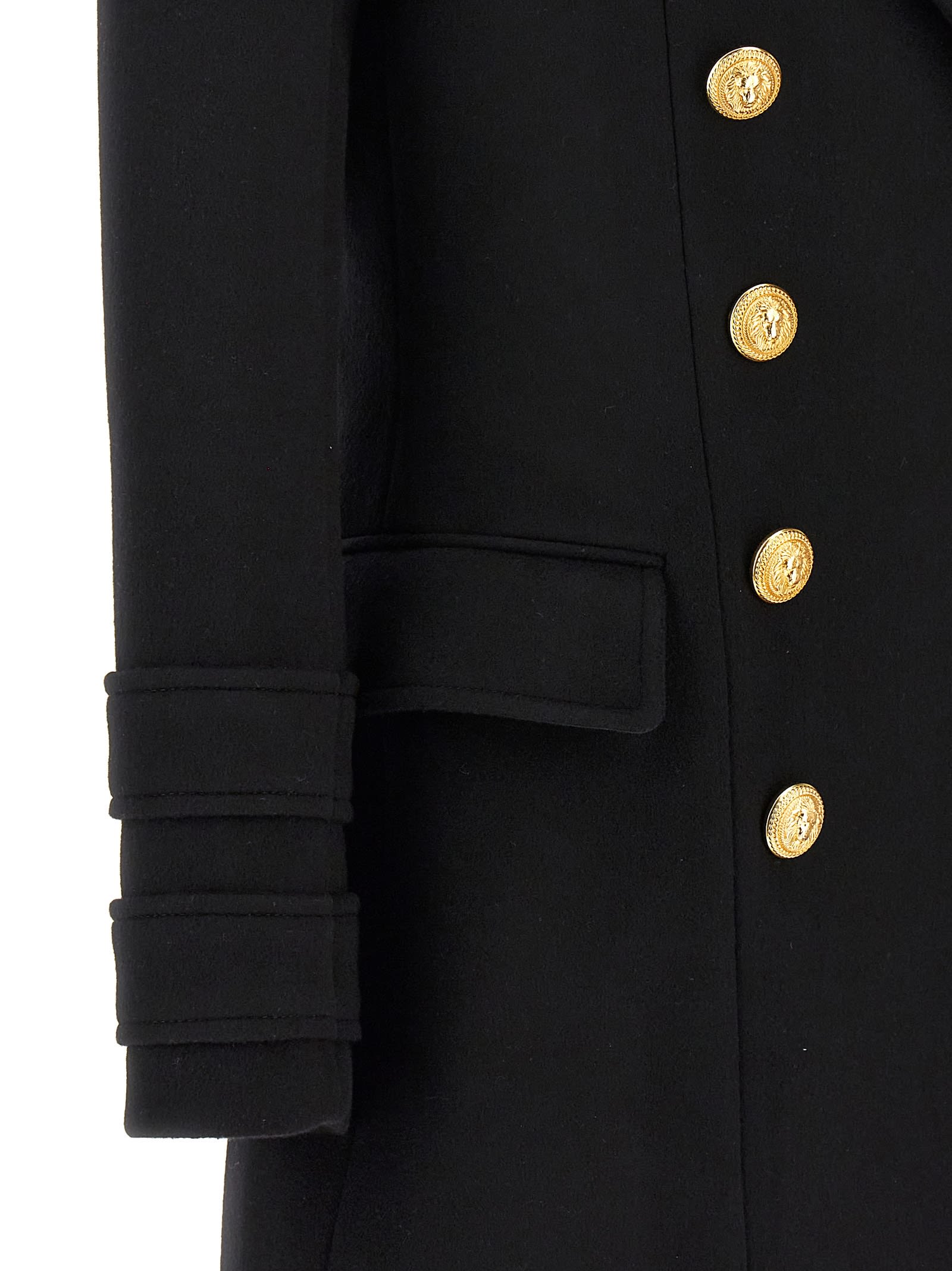 Shop Balmain Logo Button Double-breasted Coat In Black