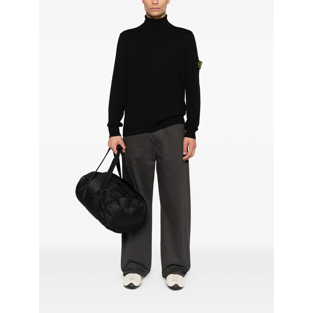 Stone Island Ribbed Wool Turtleneck Sweater Clothing In Black