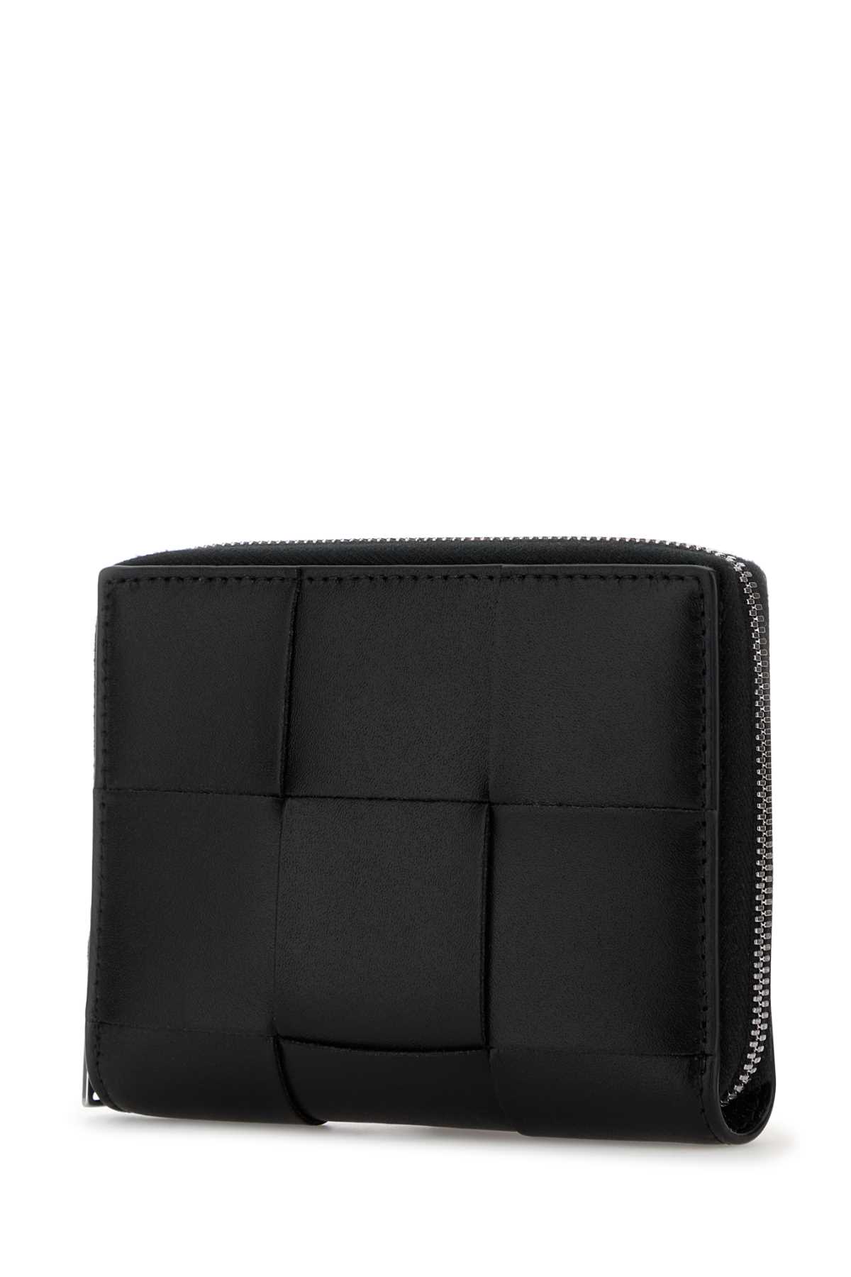 Shop Bottega Veneta Black Leather Wallet In Blacksilvver