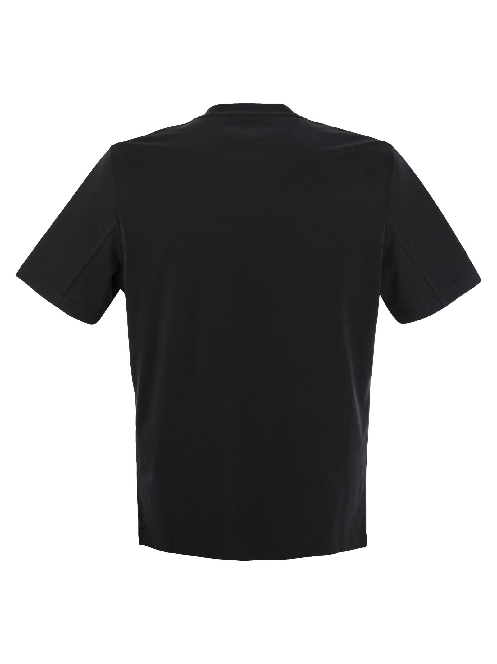 Shop Brunello Cucinelli Slim Fit Crew-neck T-shirt In Cotton Jersey With Logo In Nero Tp