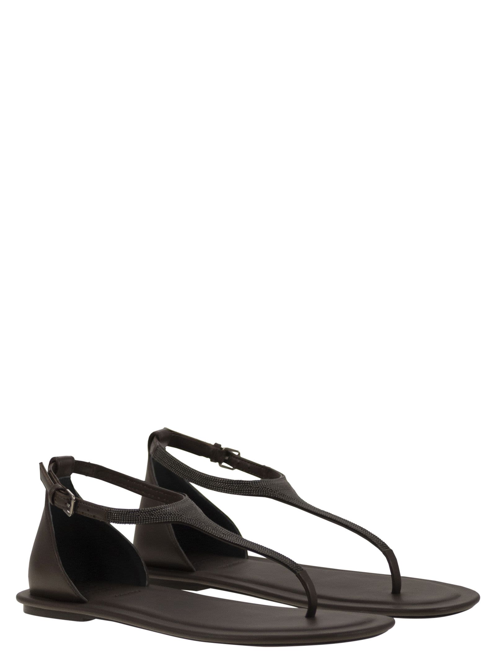 Brunello Cucinelli Brown Sandals With Adjustable Buckle Closure And Monil Detail In Brown