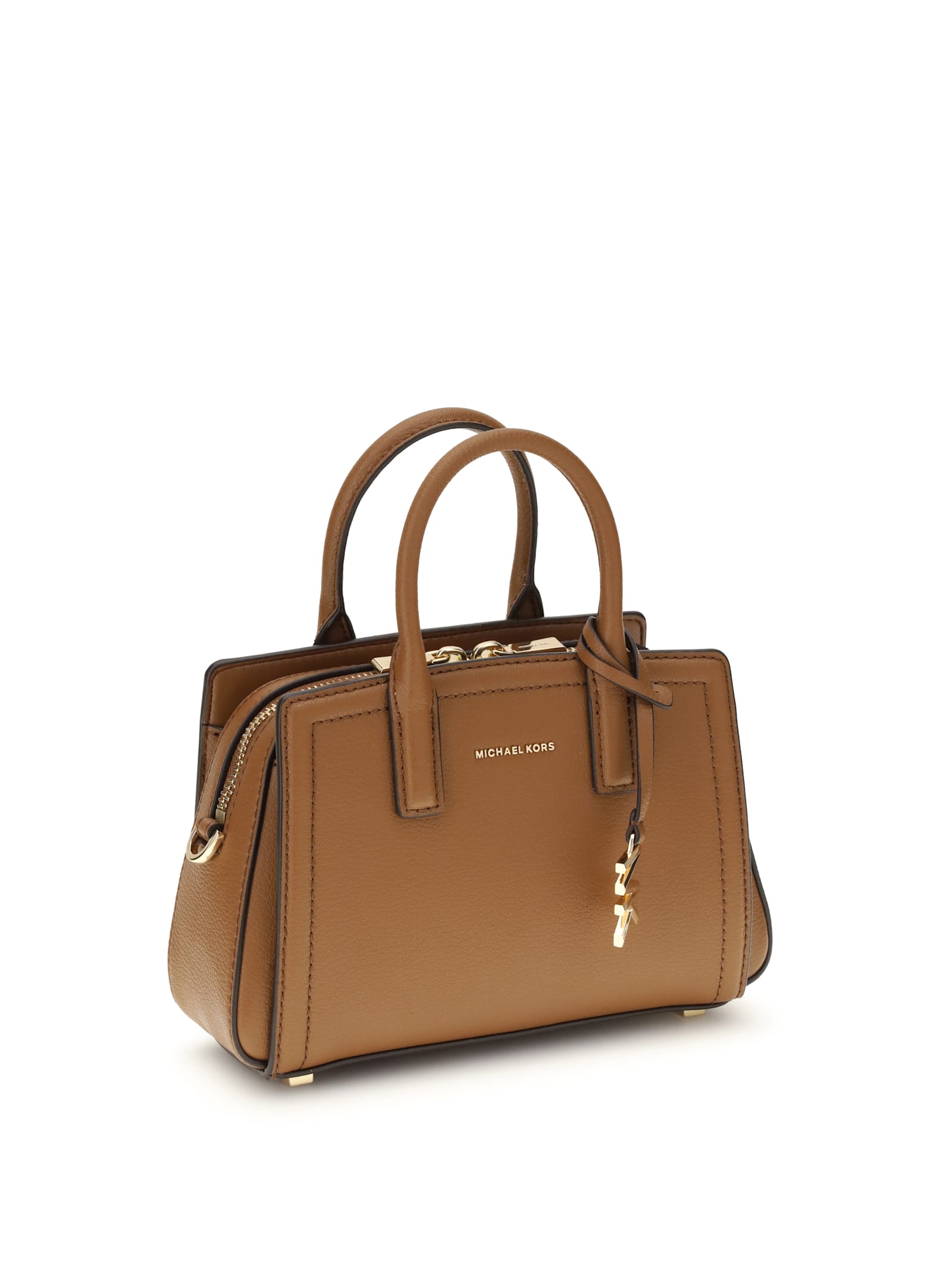 Michael Kors Brown Handbag With Metallic Lettering Logo And Pendant On The Front In Leather Woman In Brown