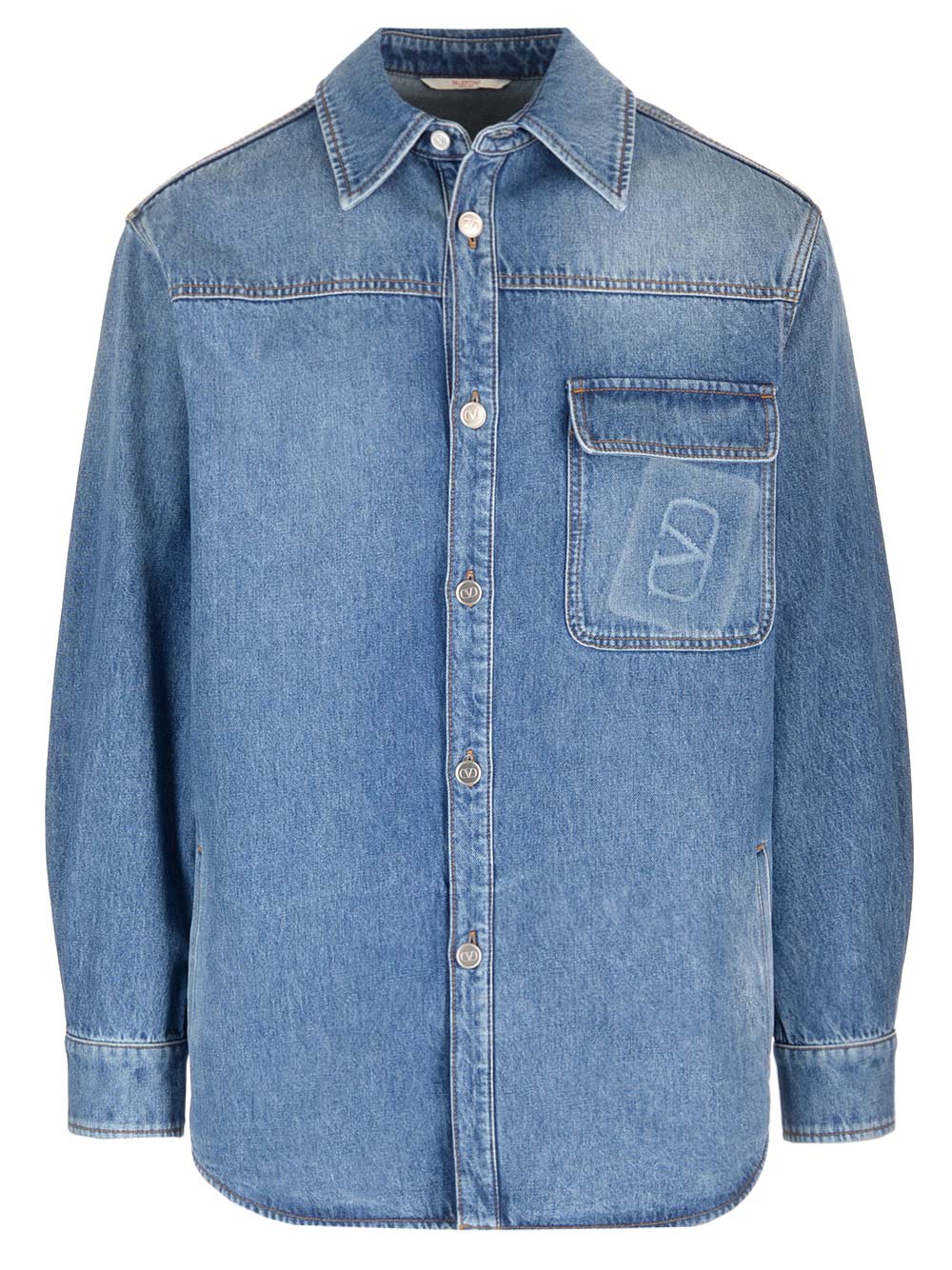 Valentino Denim Shirt With Pocket In Blue