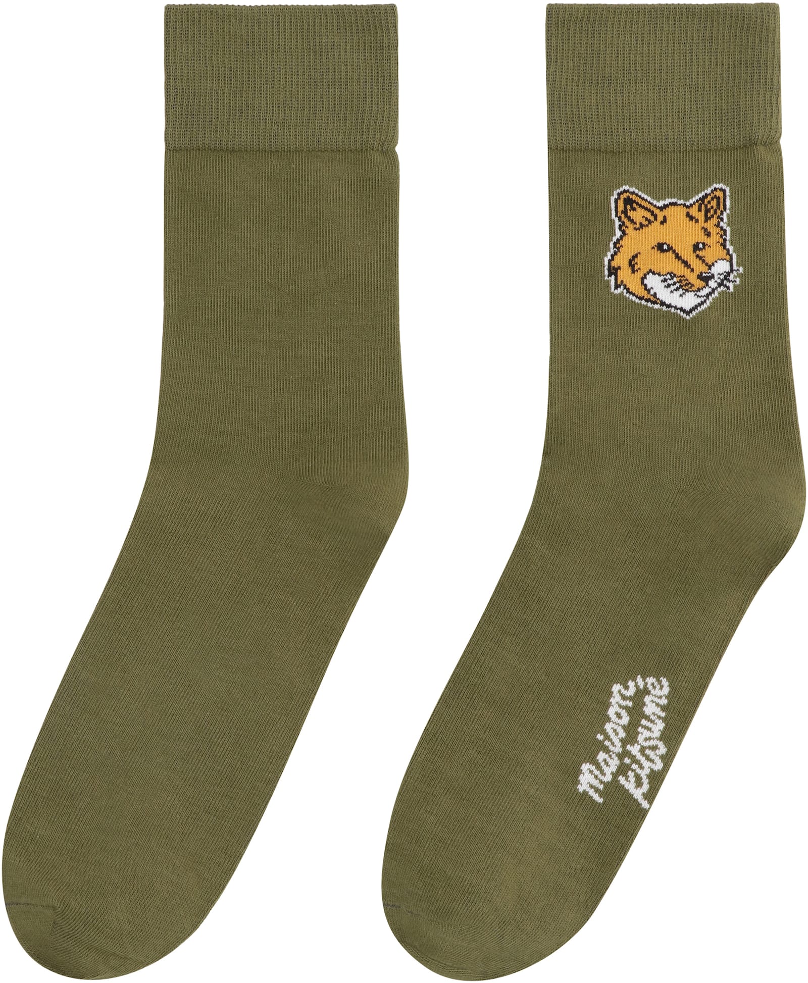 Maison Kitsuné Cotton Socks With Logo In Green