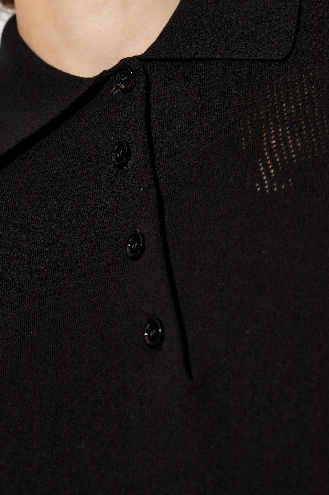 Burberry Ekd Detailed Short Sleeved Ribbed Polo Top In Black