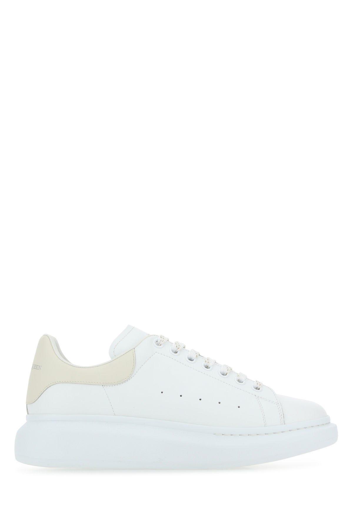 Alexander McQueen White Leather Sneakers With Sand Leather Heel