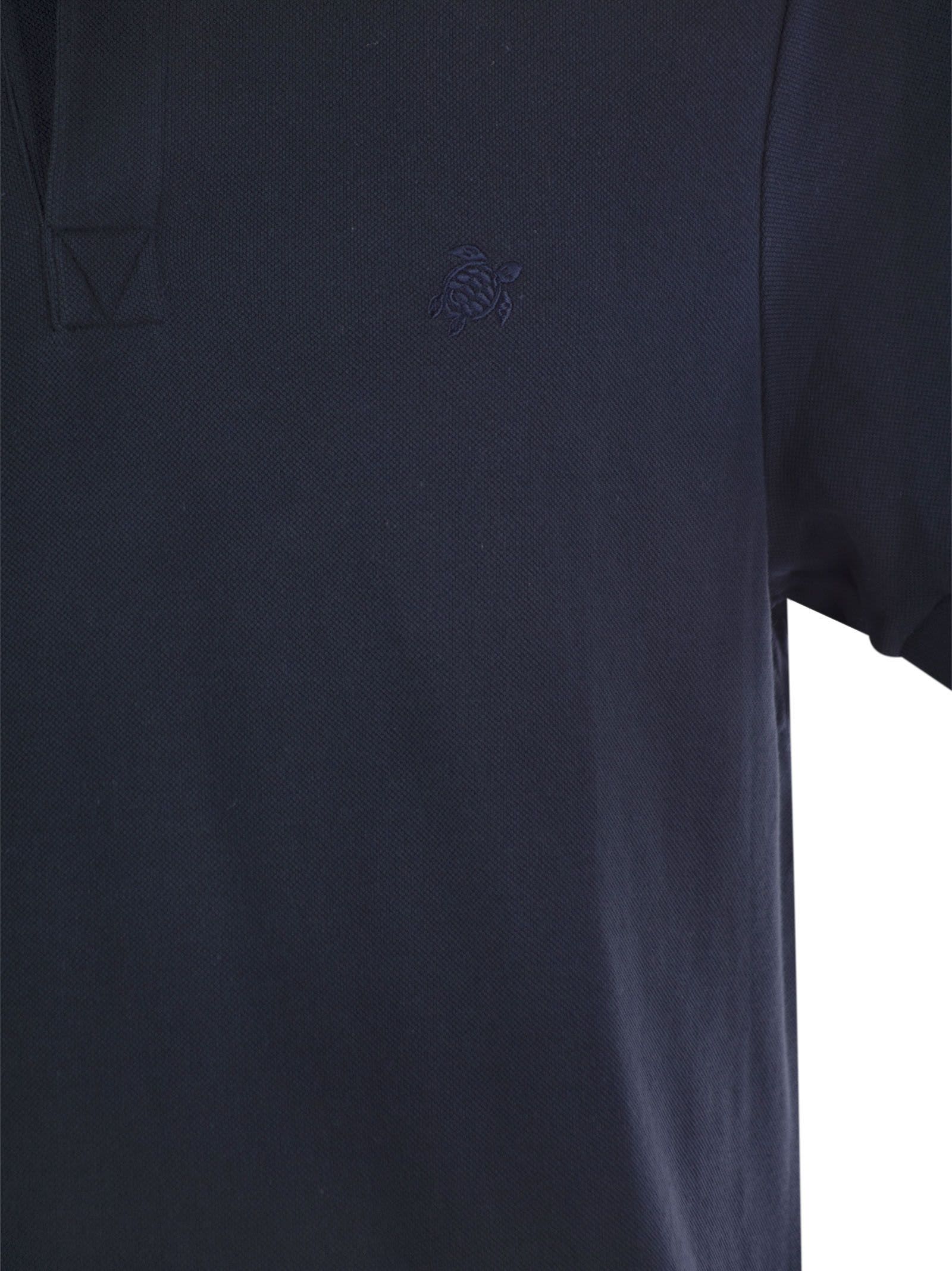 Vilebrequin Mens Bleu Marine Palatin Logo-embroidered Cotton Polo Shirt