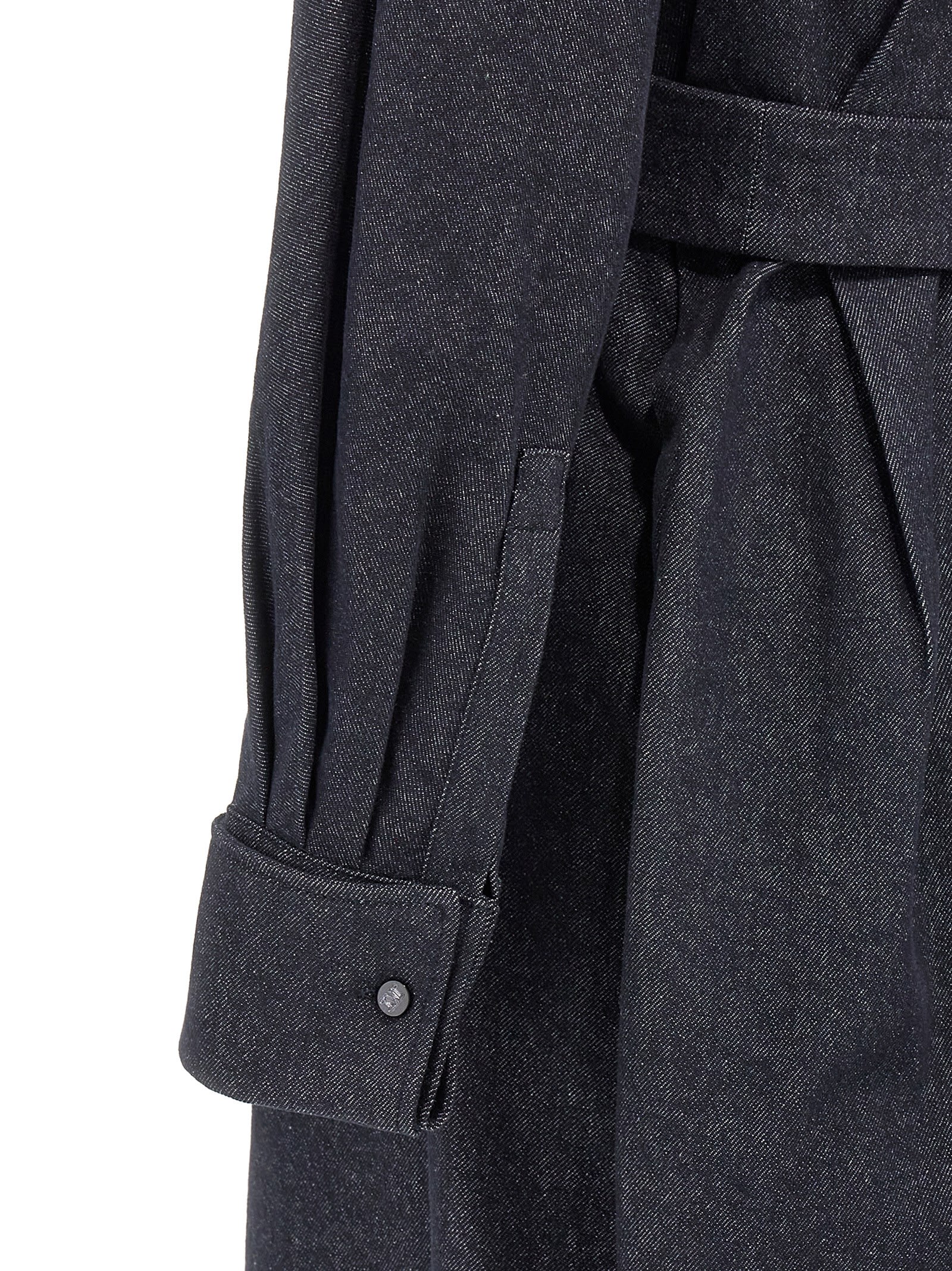 Max Mara Go Belted Waist Midi Dress With Long Sleeves In Midnight Blu