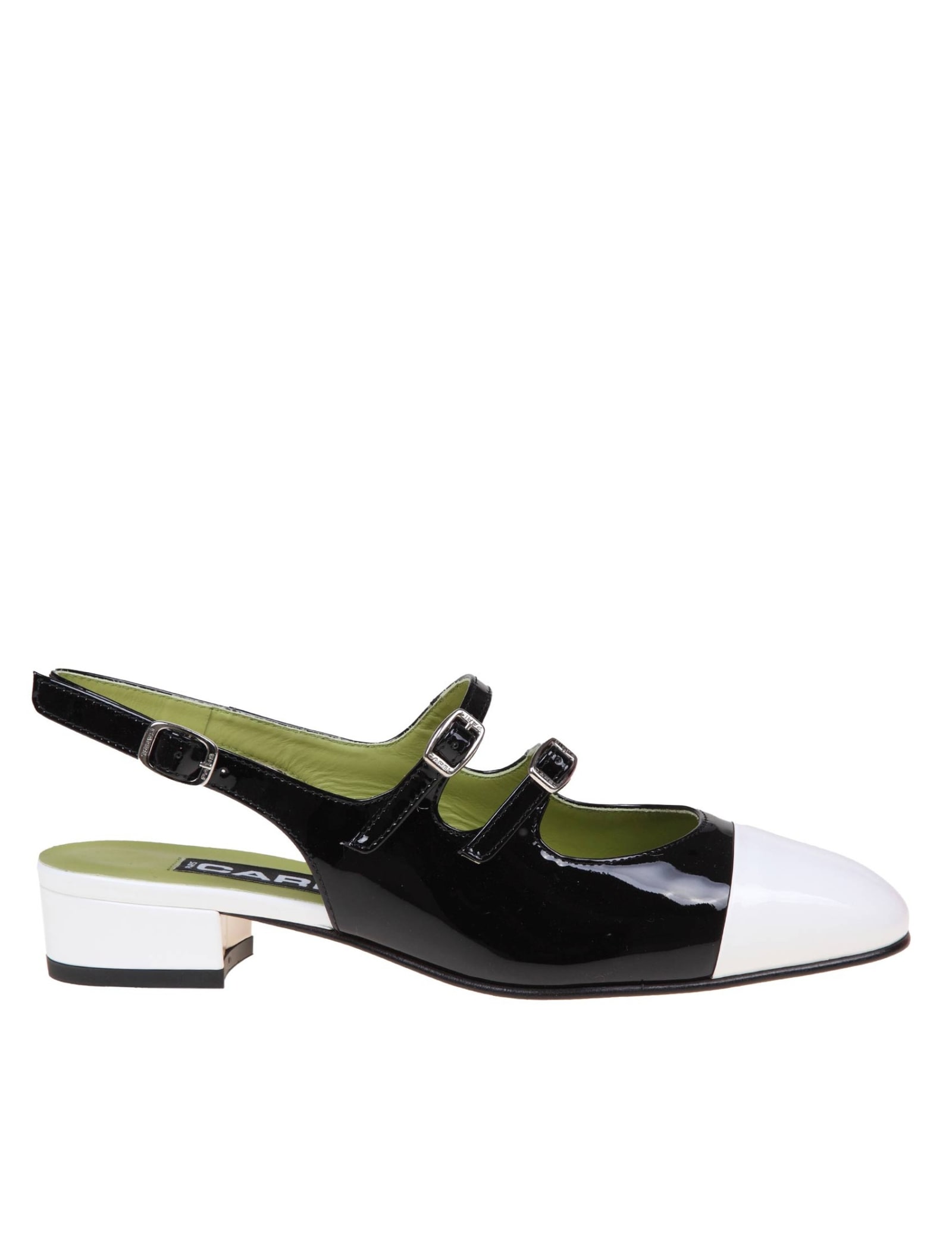 Shop Carel Slingback In Black And White Patent Leather In Black/blanc