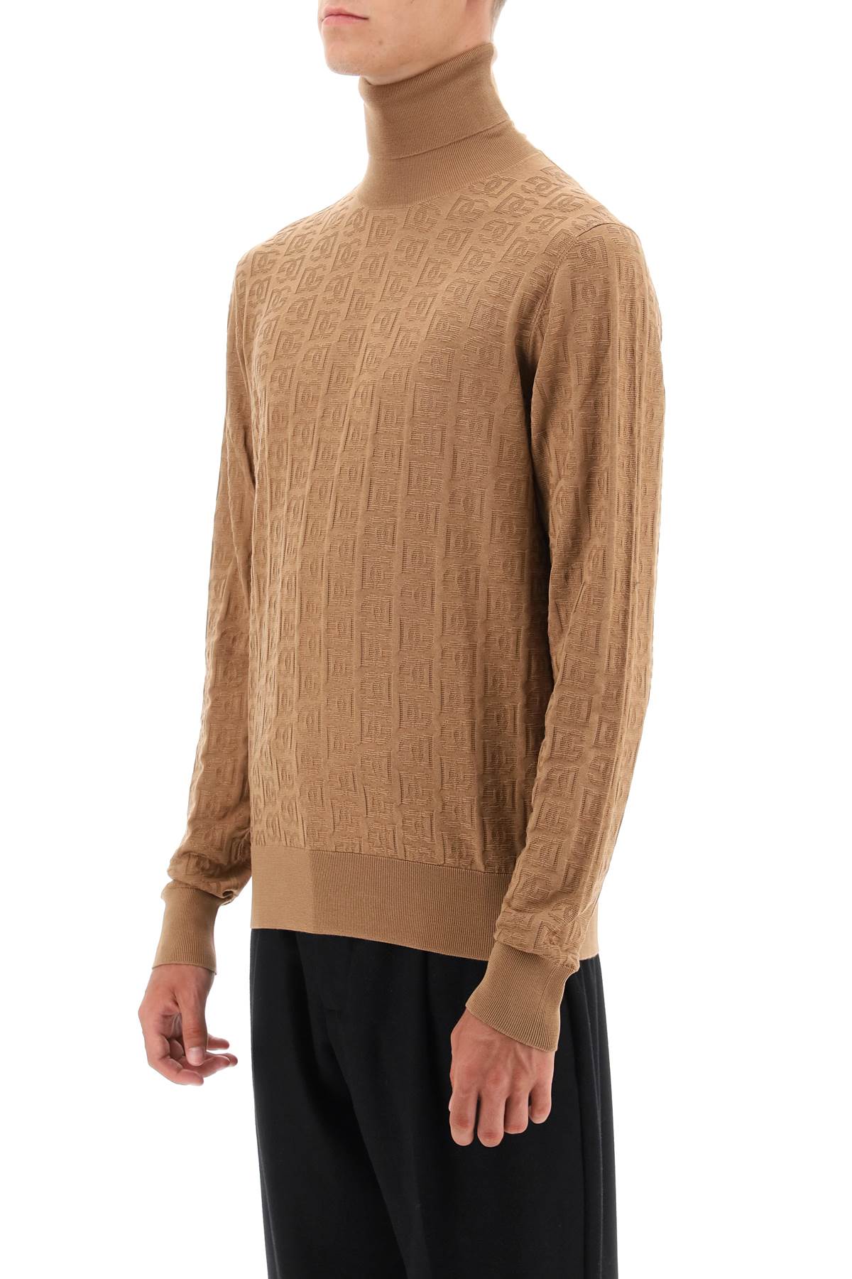 Shop Dolce & Gabbana Silk Jacquard Turtleneck Pullover In Camel