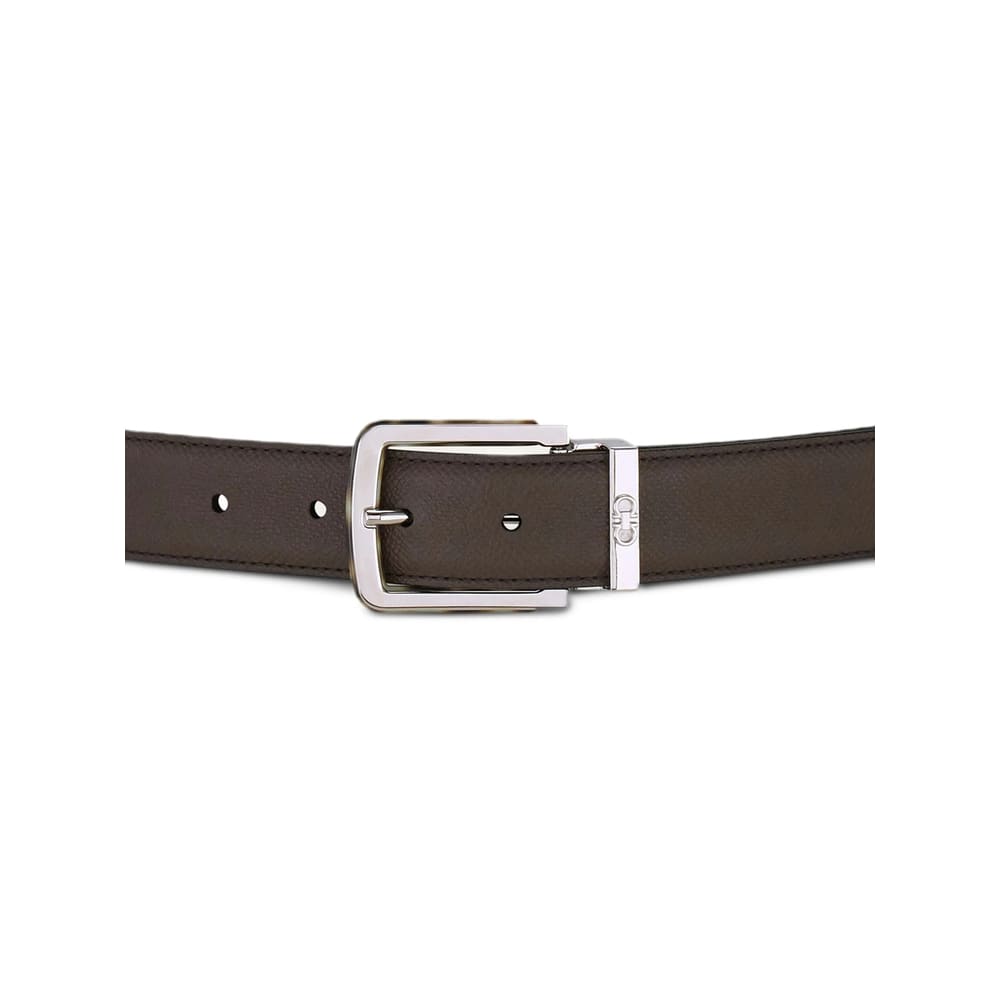 Ferragamo Two-tone Reversible Belt With Tortoiseshell Resin Edge Buckle In Black