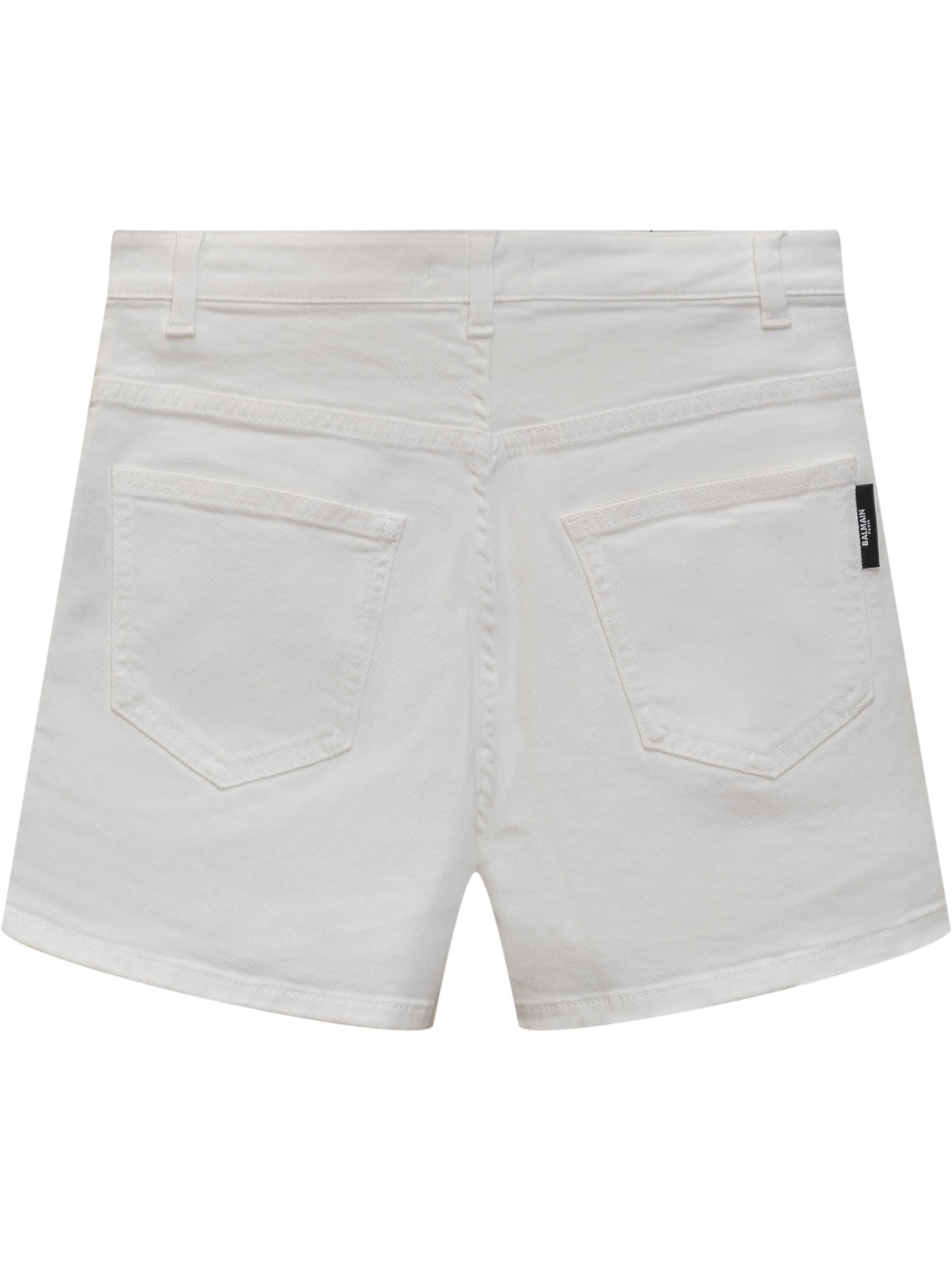 Shop Balmain Logo Shorts In White/gold