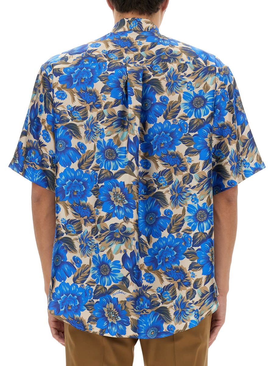 Shop Moschino Blue Flowers Allover Print Shirt In Multicolour