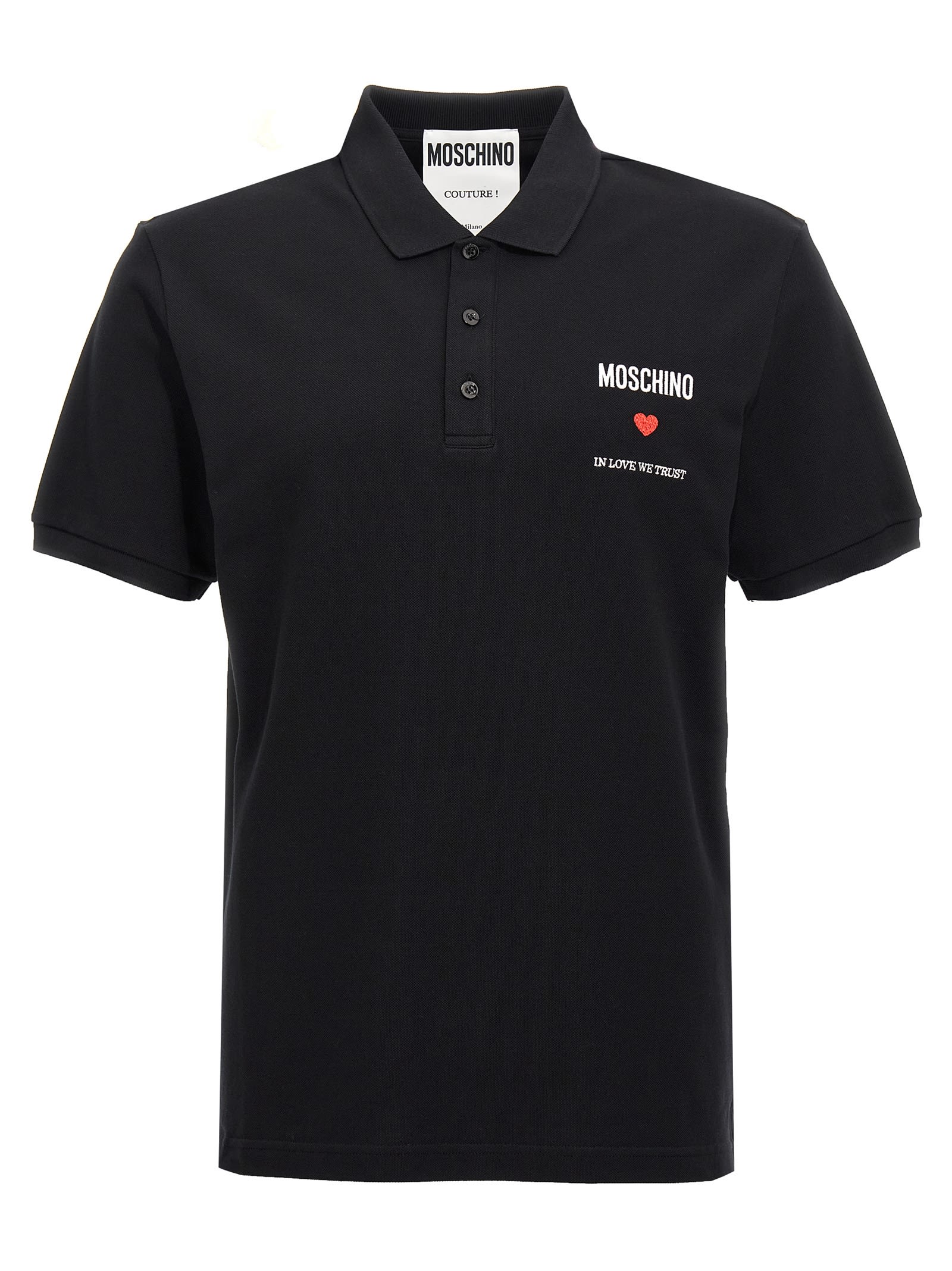 Shop Moschino In Love We Trust Polo Shirt In Black