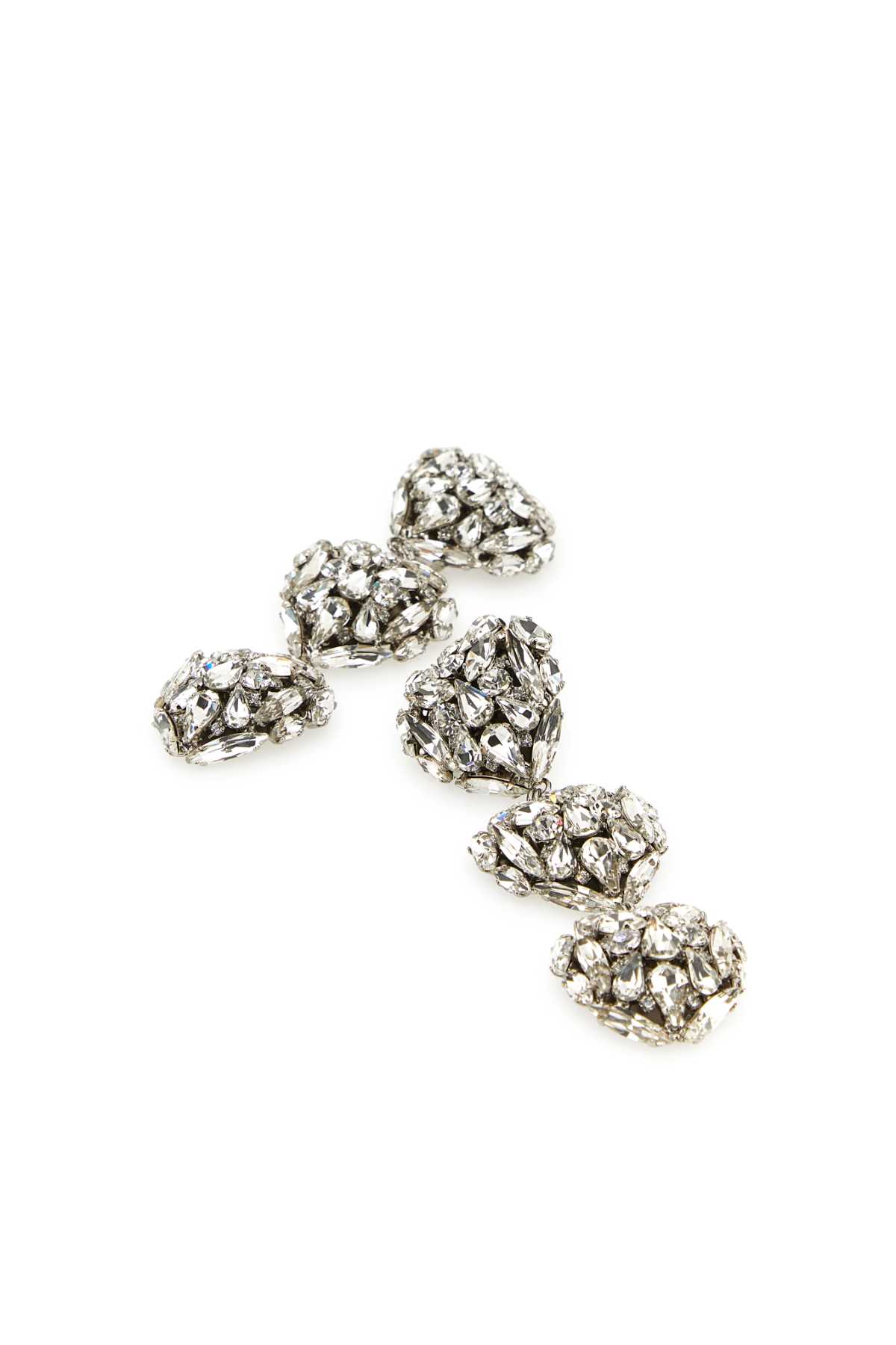 Shop Alessandra Rich Embellished Metal Hearts Earrings In Crysilver
