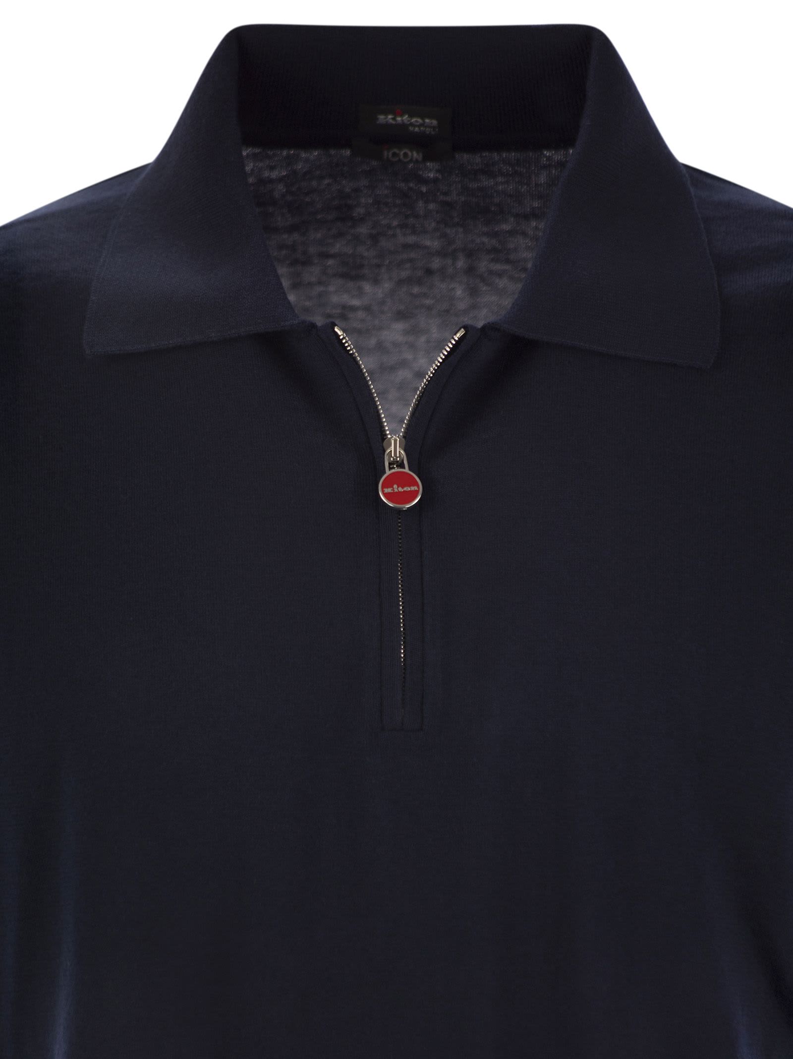 Shop Kiton Short-sleeved Polo-zip In Night Blue