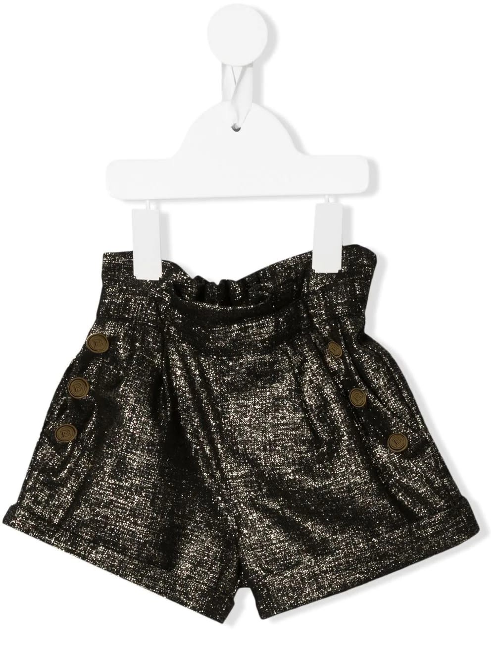 Balmain Baby Shorts In Black And Gold Lurex Wool Blend