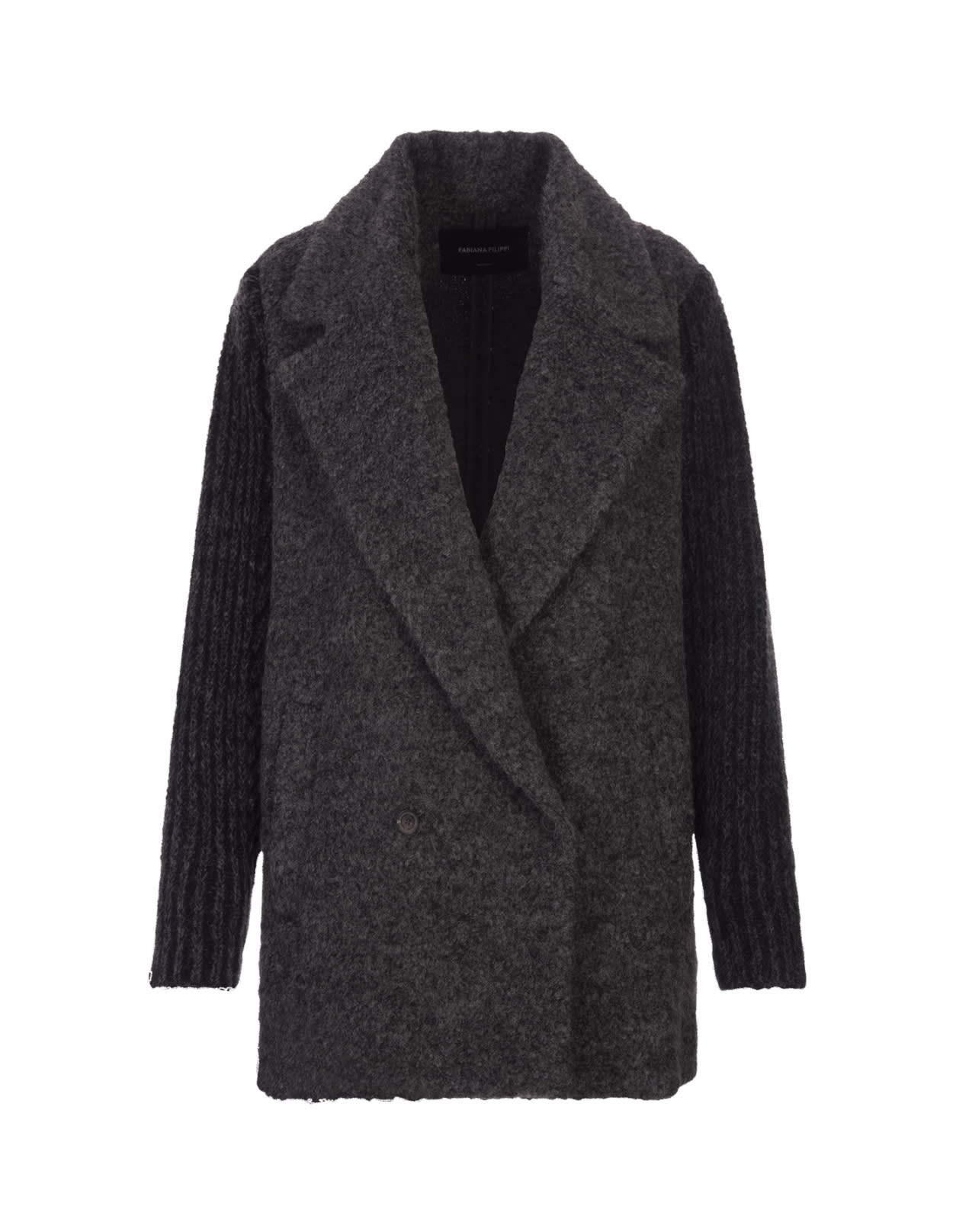 Fabiana Filippi Knitted-sleeves Double-breasted Coat In Grigio