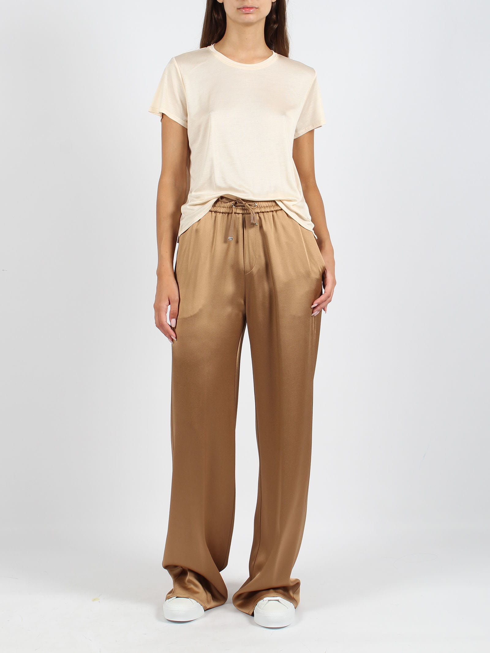 Shop Herno Fluid Satin Trousers In Brown