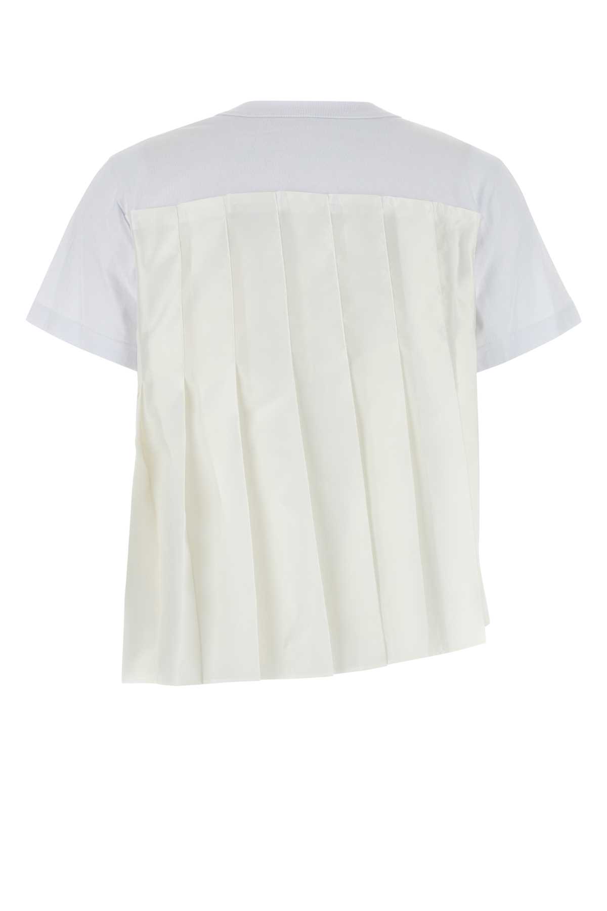 Shop Sacai White Cotton And Polyester T-shirt In Offwhite