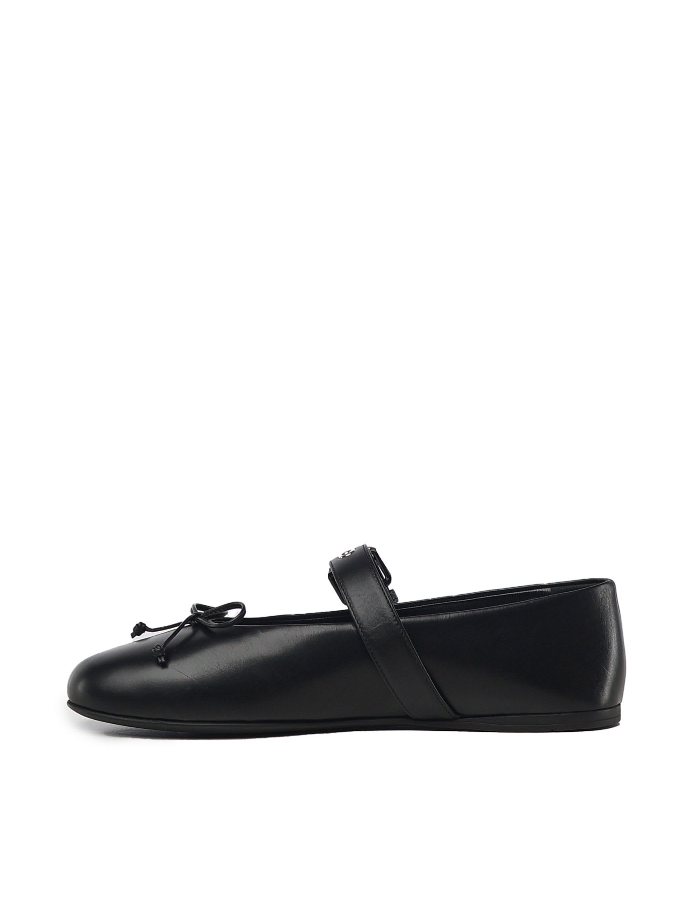 Miu Miu Buckled Leather Ballerina Shoes In Black
