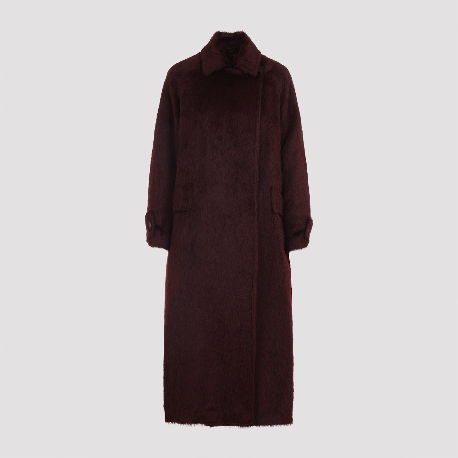 Max Mara Long Notched Lapel Coat With Side Pockets In Brown