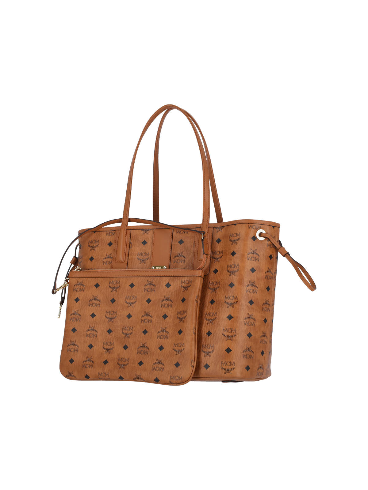 Mcm Reversible Small Tote Bag With Monogram Print In Brown