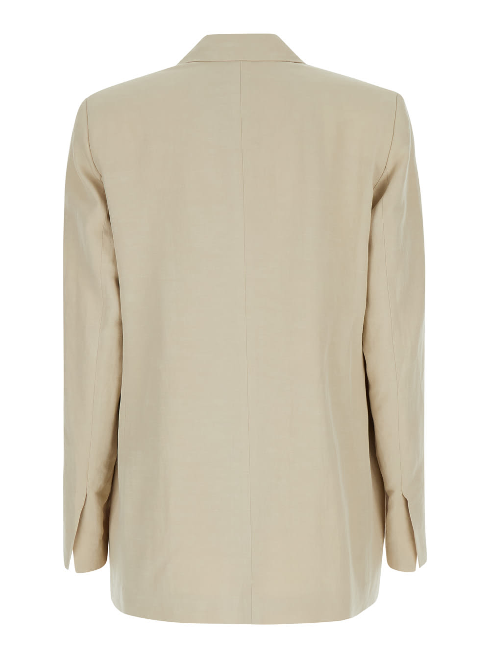 Shop Liu •jo Beige Single-breasted Jacket With Gold Buttons In Linen Blend Woman