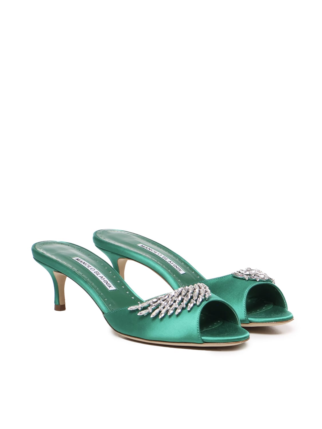 Shop Manolo Blahnik Lumada Sabots Decorated With Satin Jewels In Green