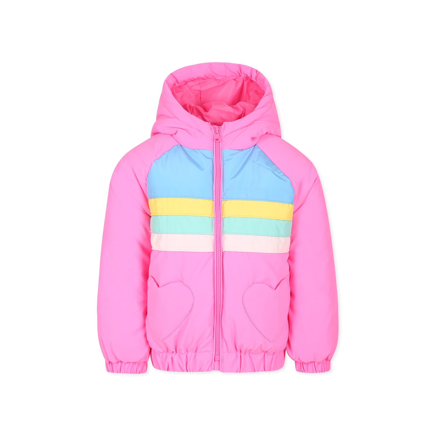 Billieblush Fuchsia Down Jacket For Girl With Hearts In Fuchsia