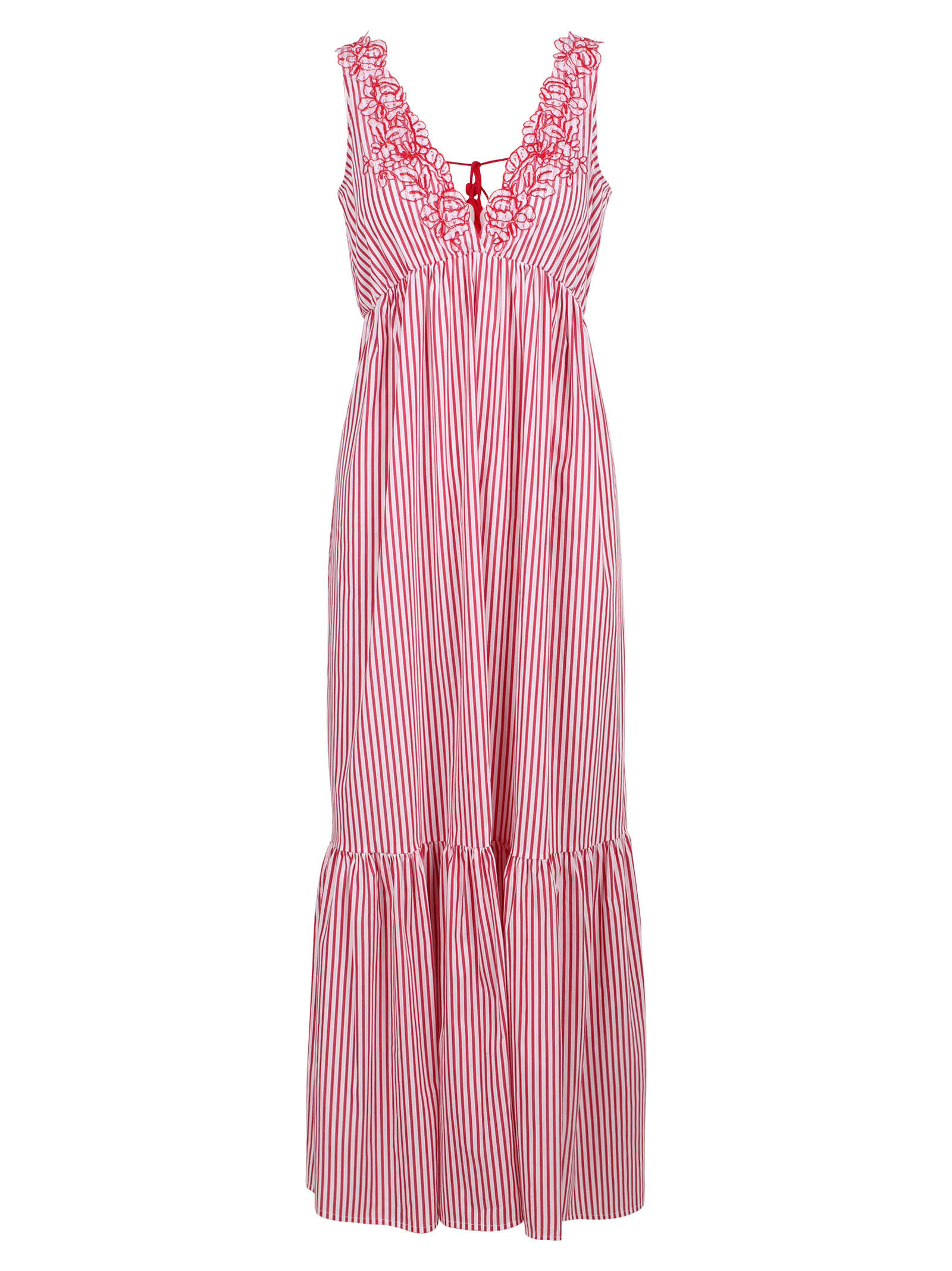 Ermanno Firenze Long Striped Floral Embroidery Dress