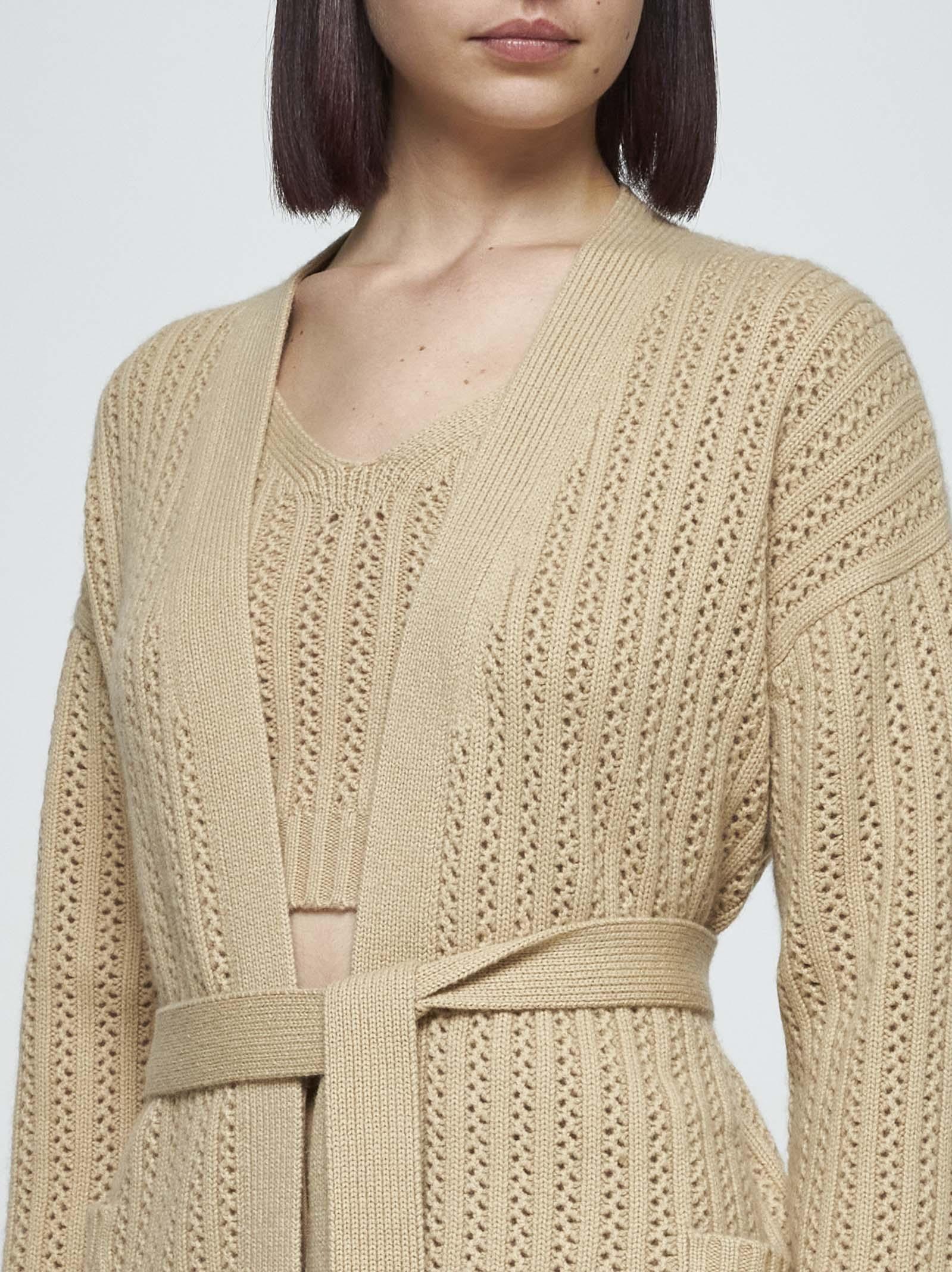 Shop Max Mara Balzac Crochet Wool And Cashmere Cardigan In Ecru