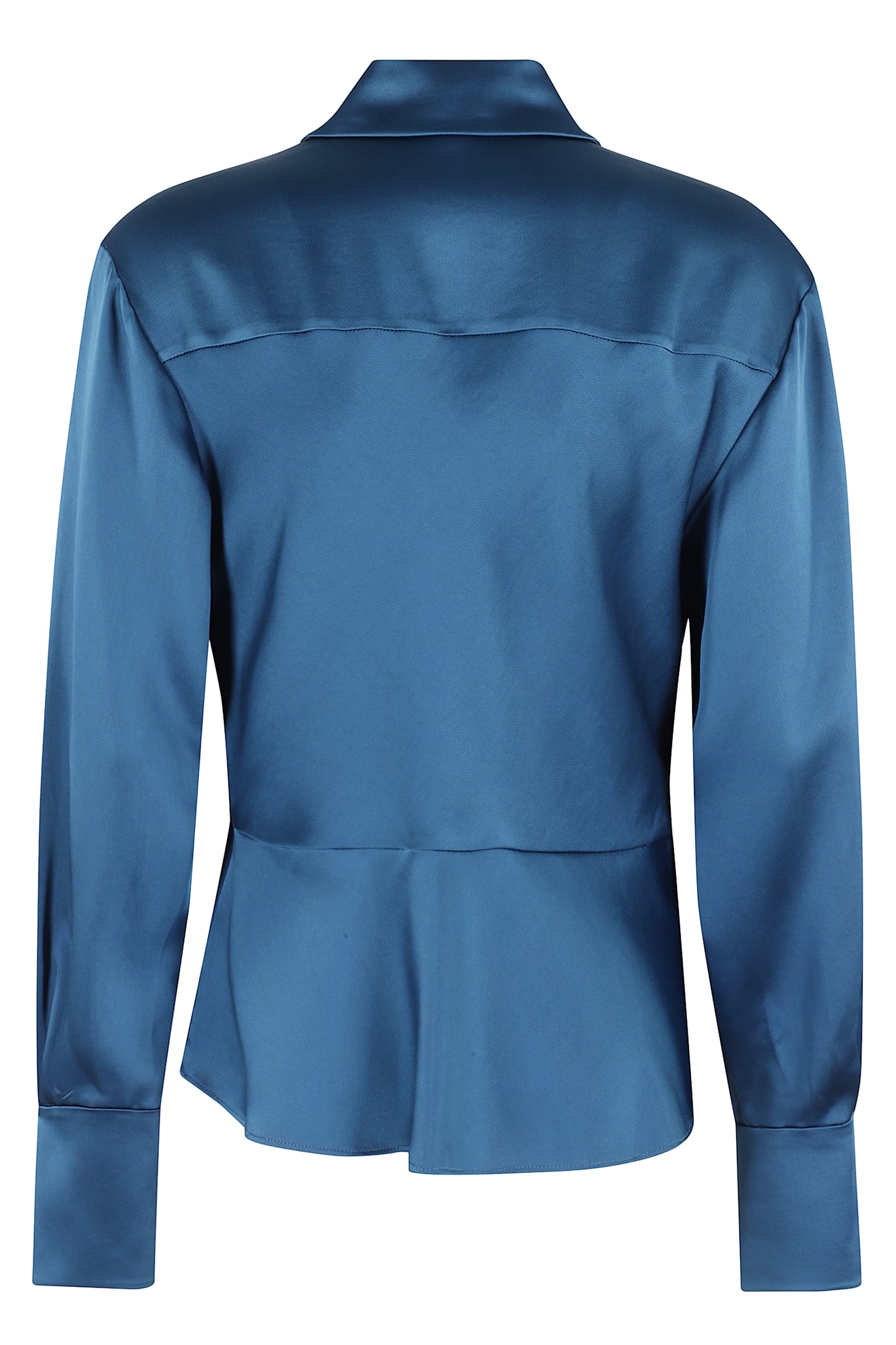Simkhai Satin-finish Long-sleeve Blouse With Draped Front In Marine