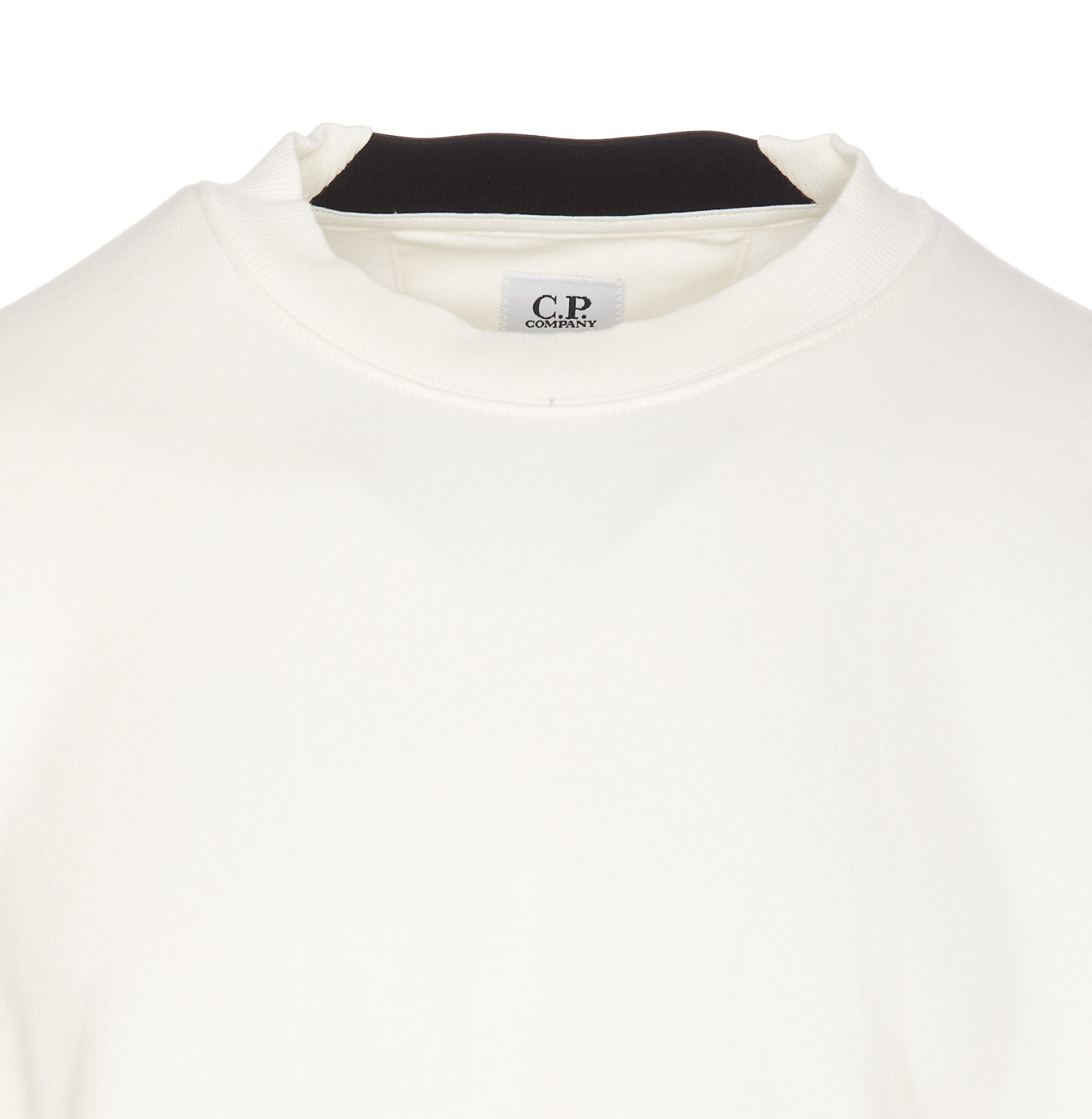 Shop C.p. Company Diagonal Raised Fleece Logo Sweatshirt In White