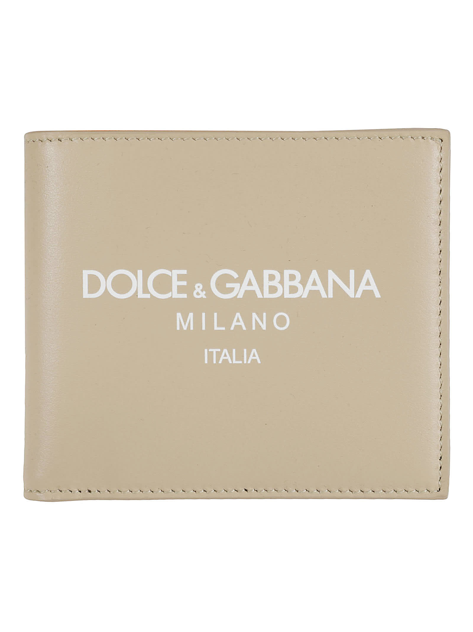 Shop Dolce & Gabbana Logo Print Bifold Wallet In Beige