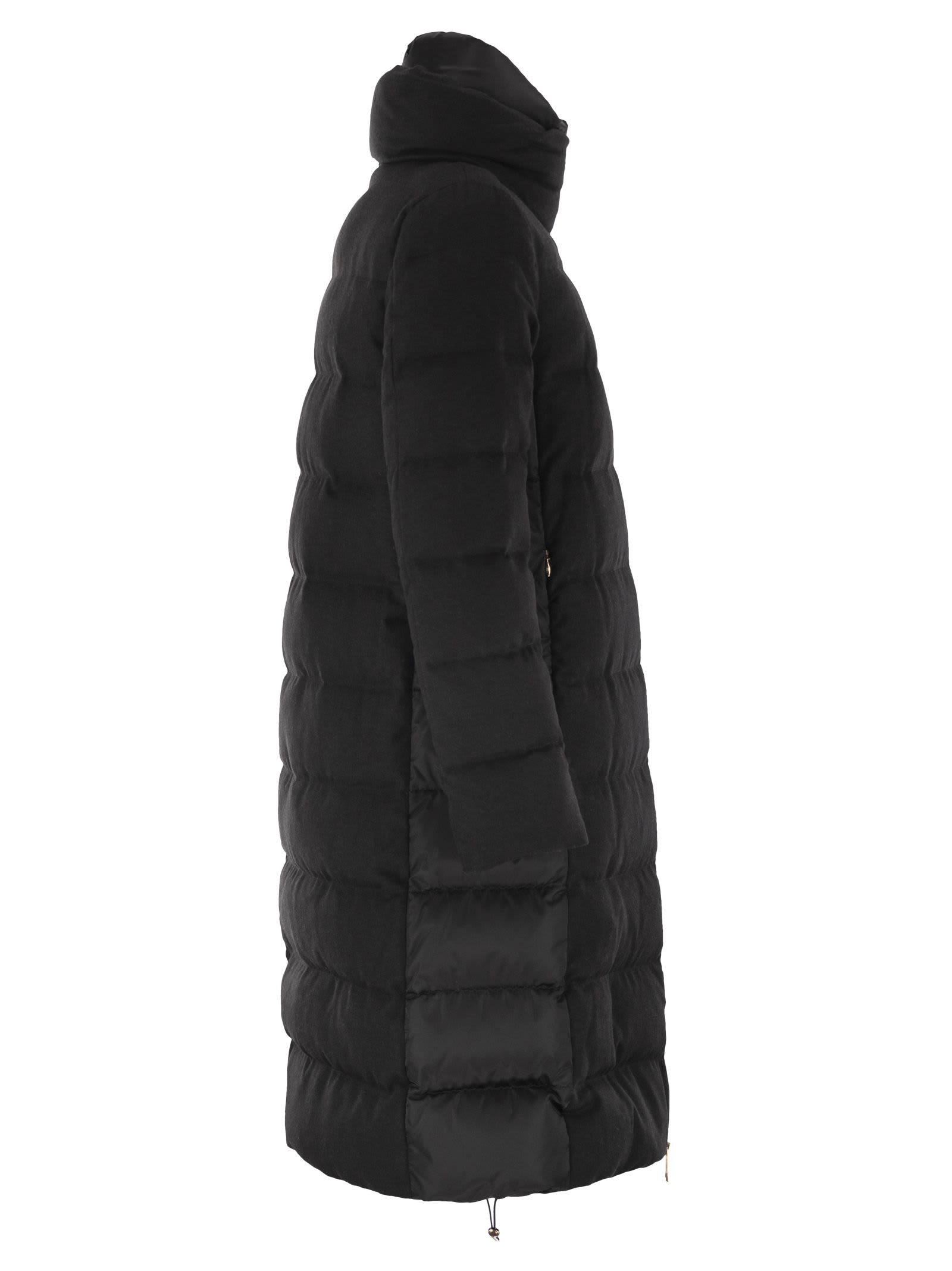 Herno Long Jacket In Satin And Lady Alternative Fur In Black