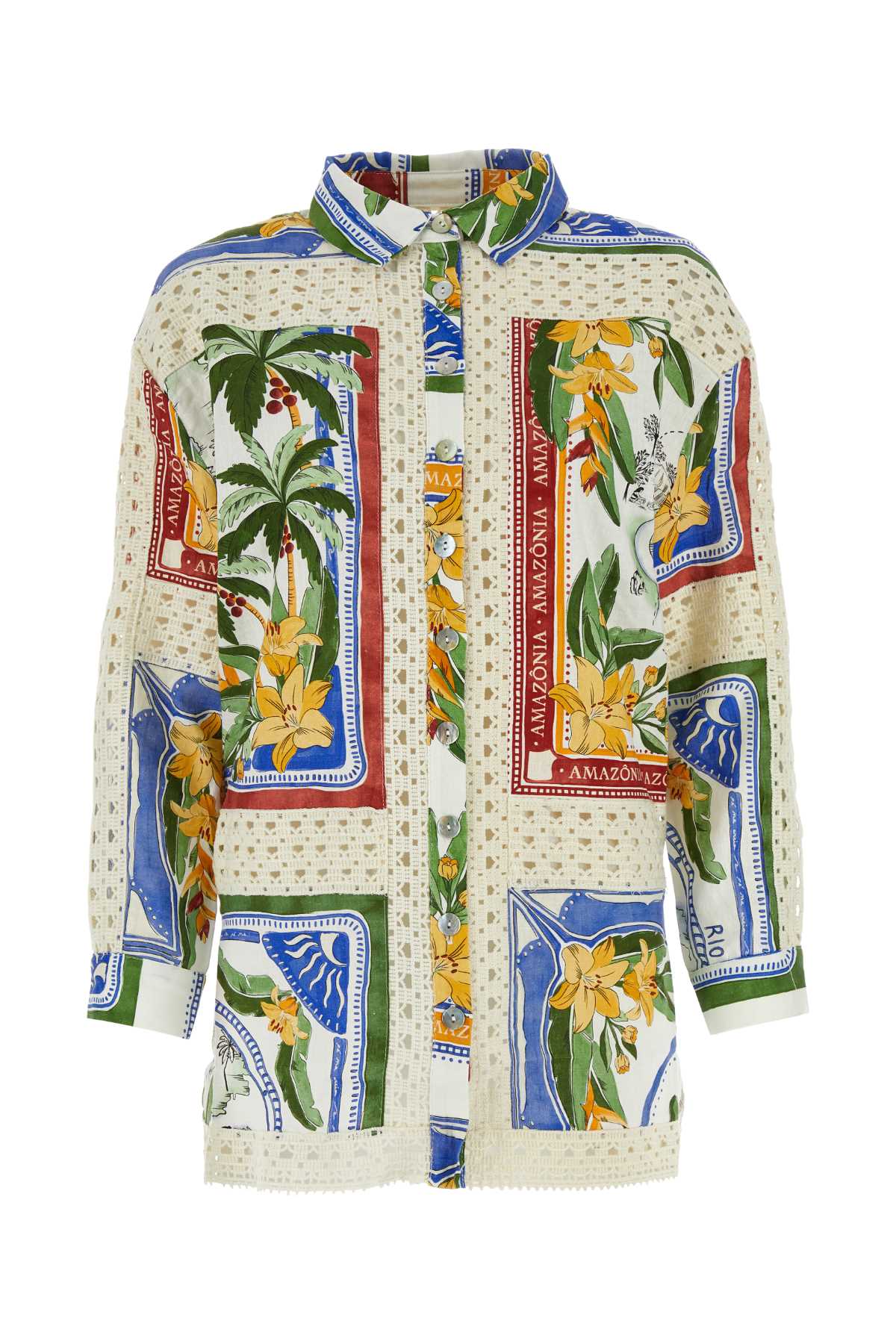 Printed Linen Blend Tropical Destination Oversize Shirt