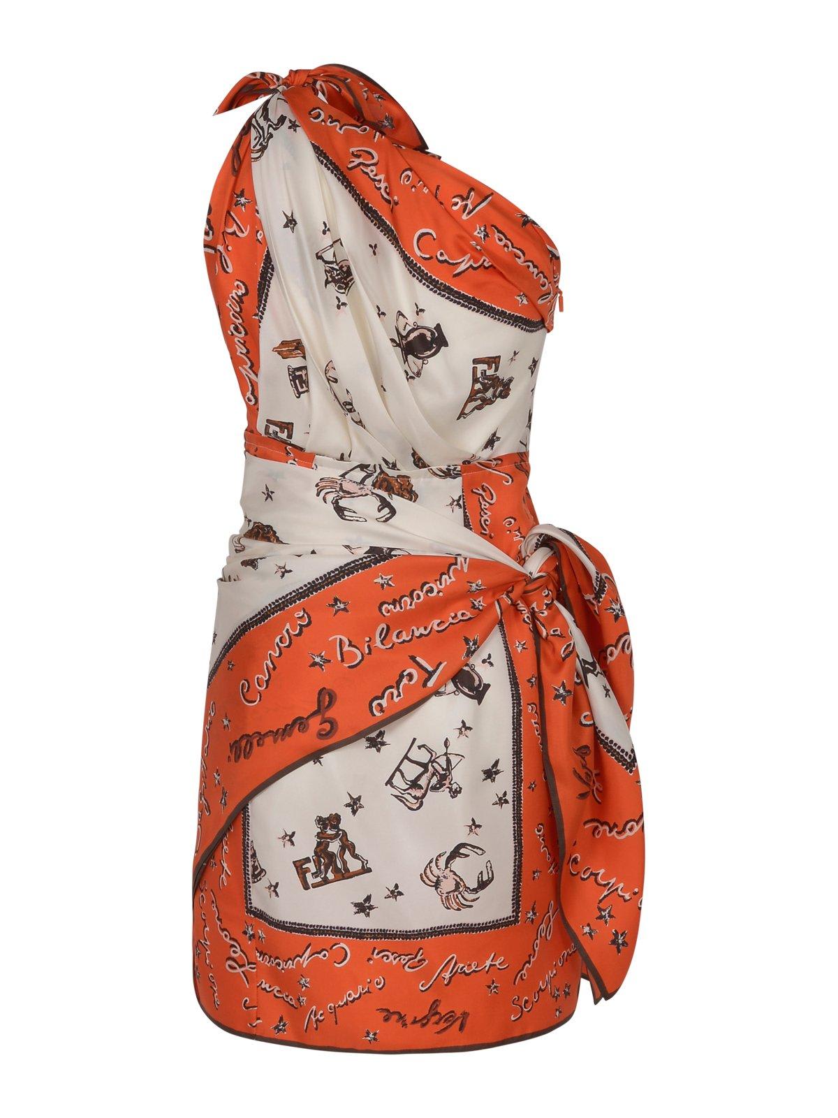 Shop Fendi One-shoulder Wrap Midi Dress In Orange
