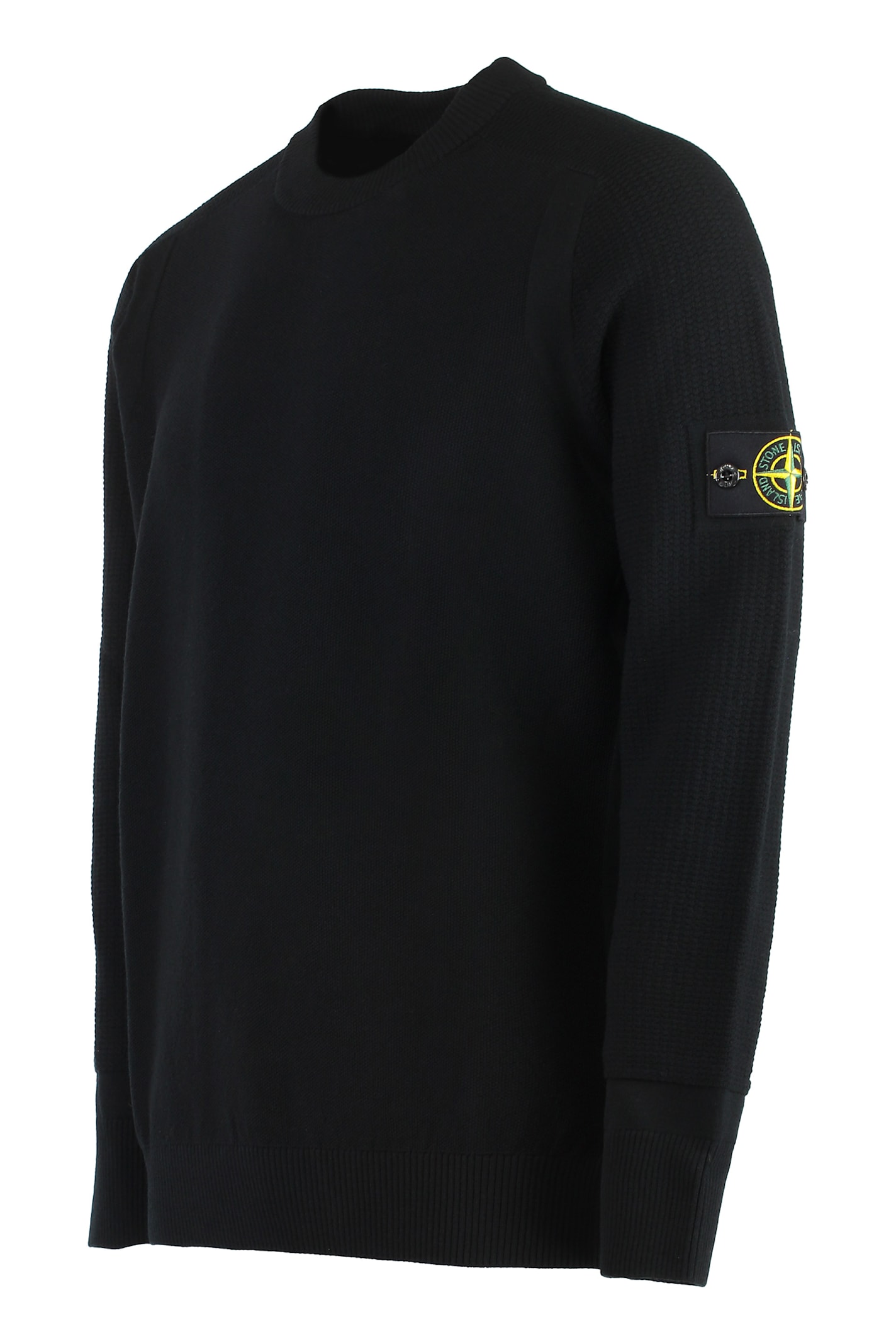 Shop Stone Island Wool-blend Crew-neck Sweater In Black