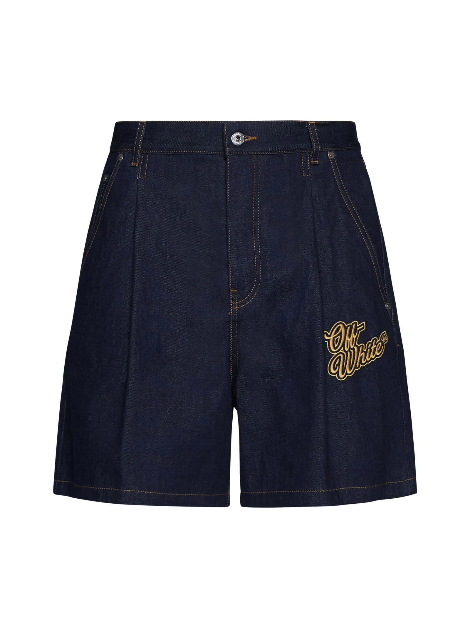 Shop Off-white Shorts In Blue Gold