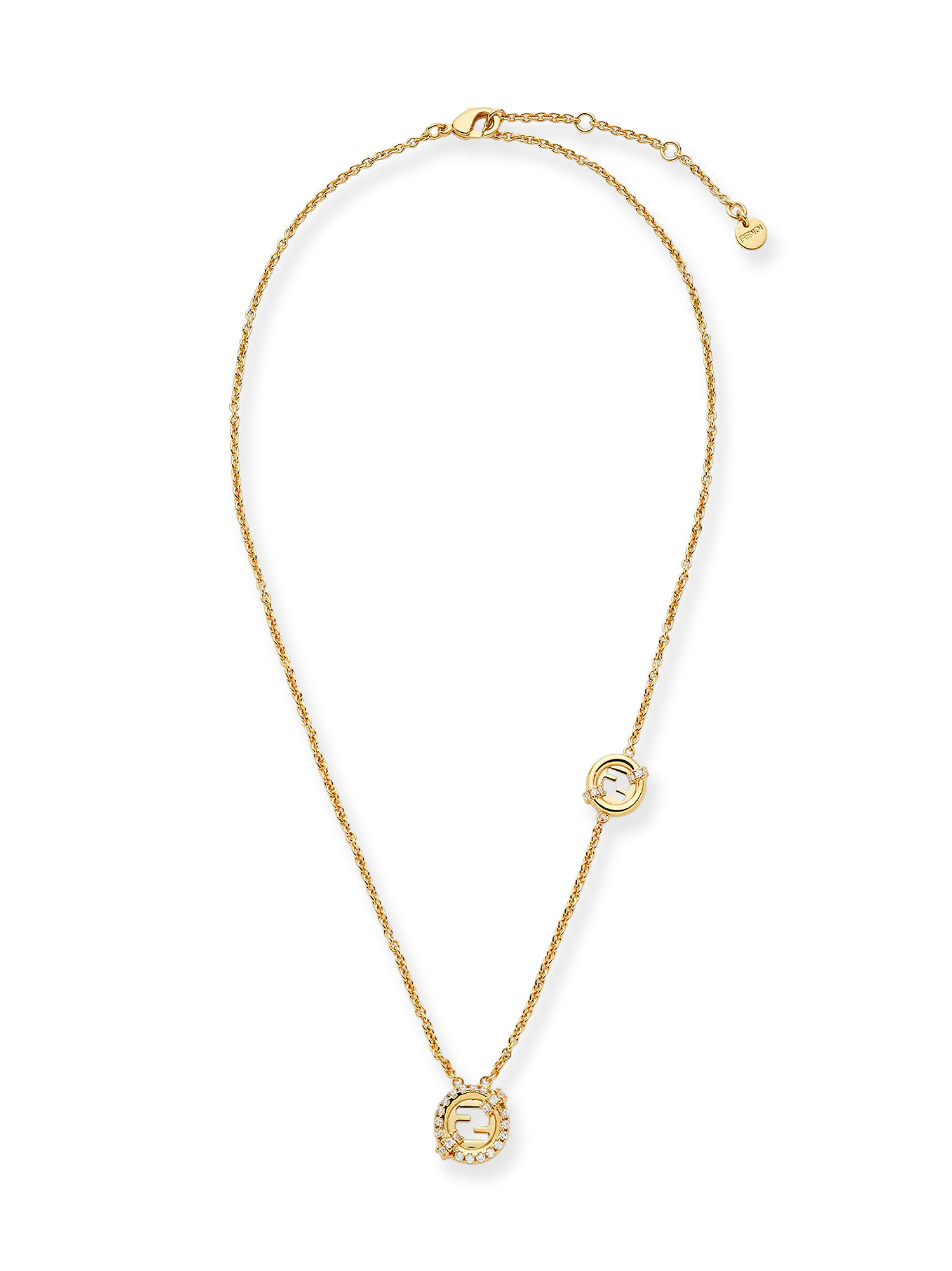 Fendi Women Everround Metal Necklace With Rhinestones In Gold