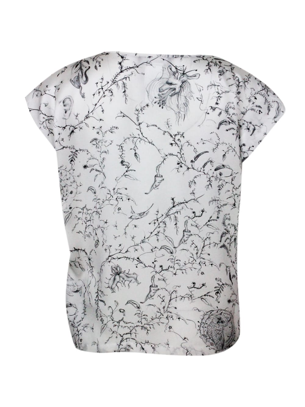 Shop Fabiana Filippi Crew-neck Short-sleeved Silk Shirt With Branches Patterned Print In White