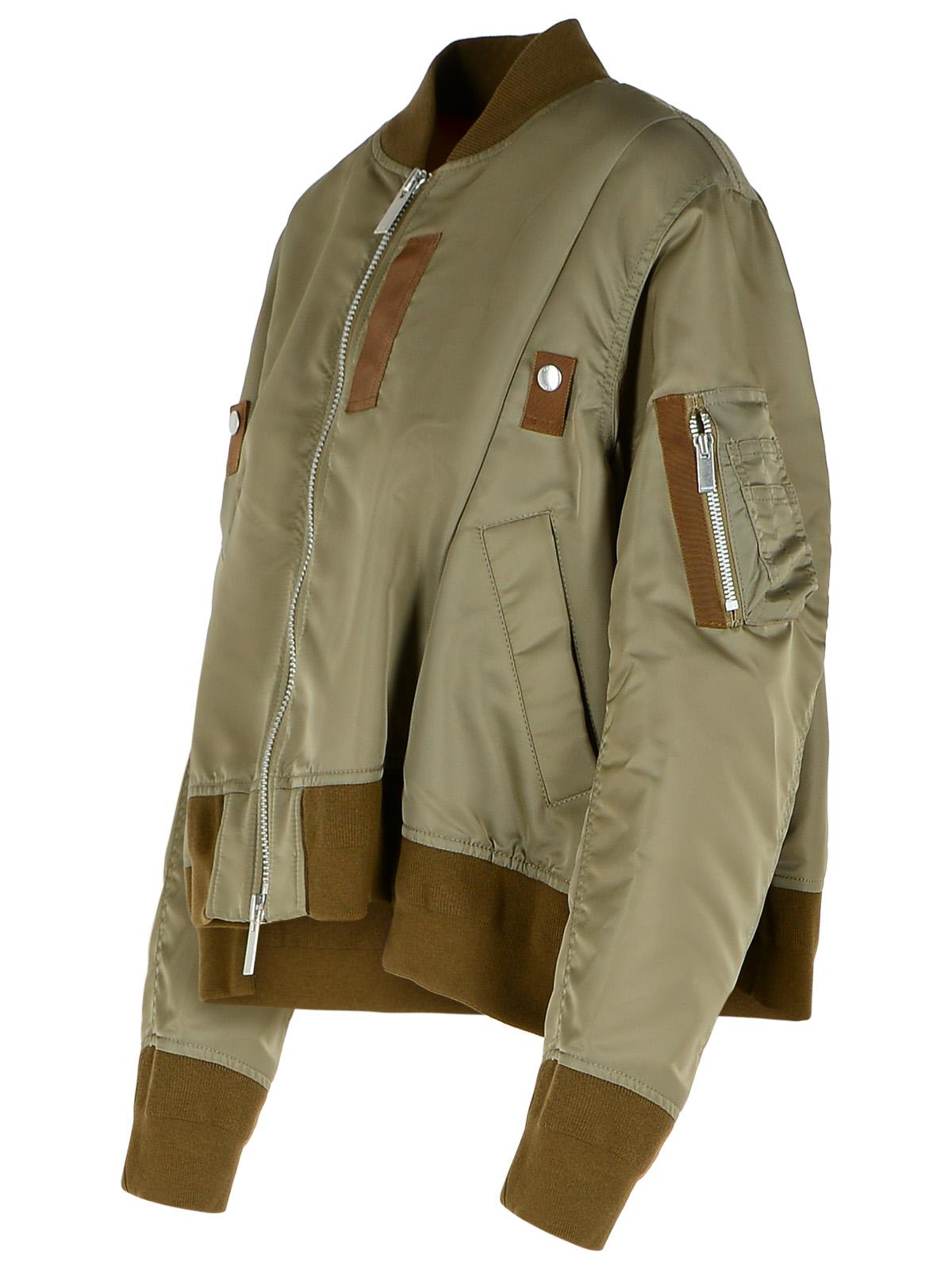 Sacai Nylon Bomber Jacket Front Pockets In Green