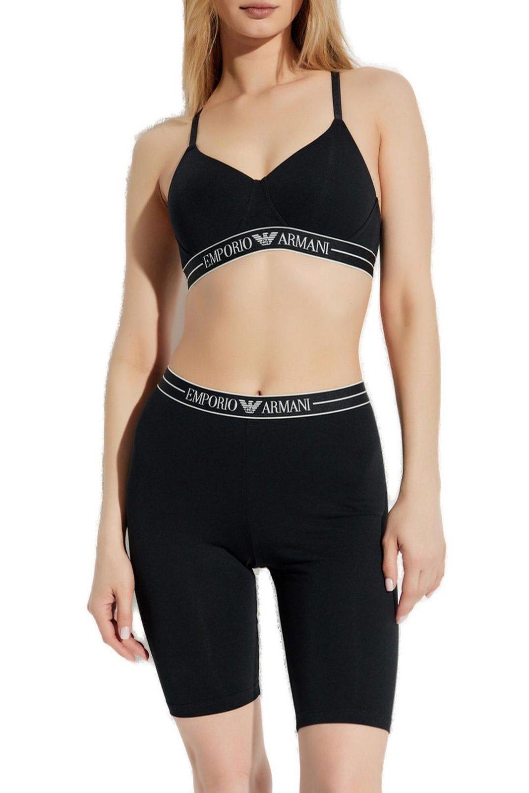 Emporio Armani Asv Organic-cotton Biker Shorts With Logo Waistband In Black