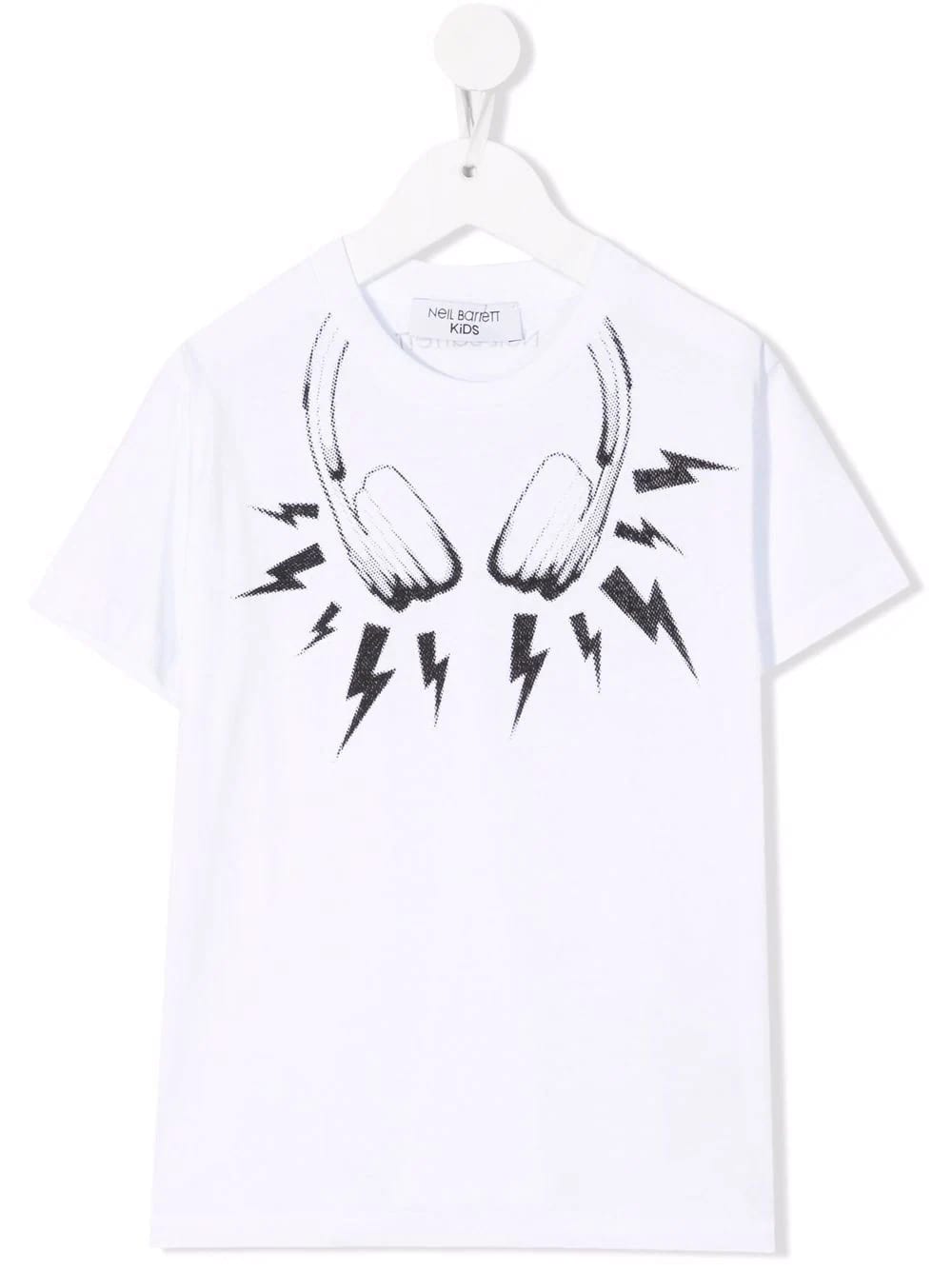 Neil Barrett Kids White T-shirt With Thunderbolt Headphones Print
